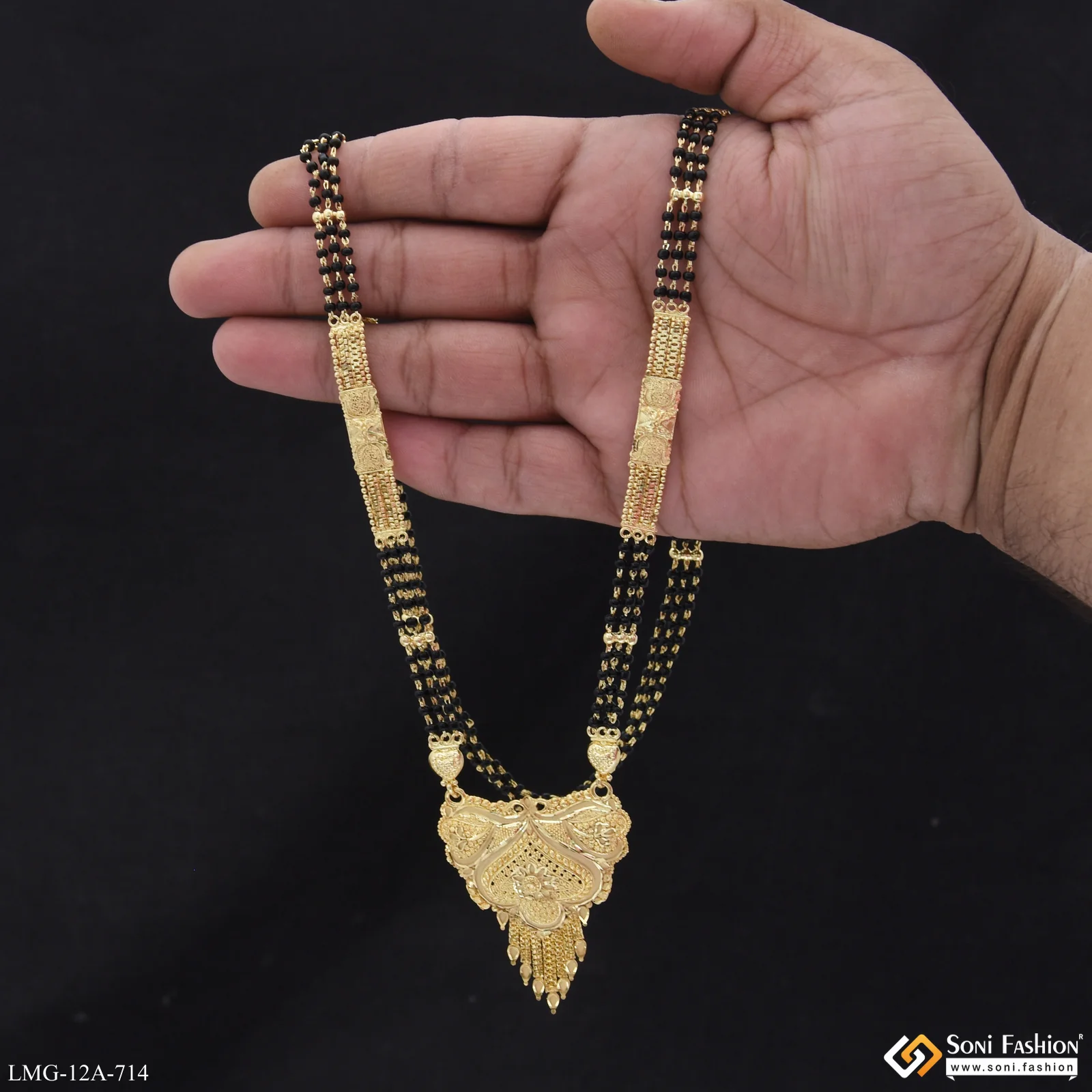 3 Line Lovely Design Gold Plated Mangalsutra for Women - Style A714 - Image 2