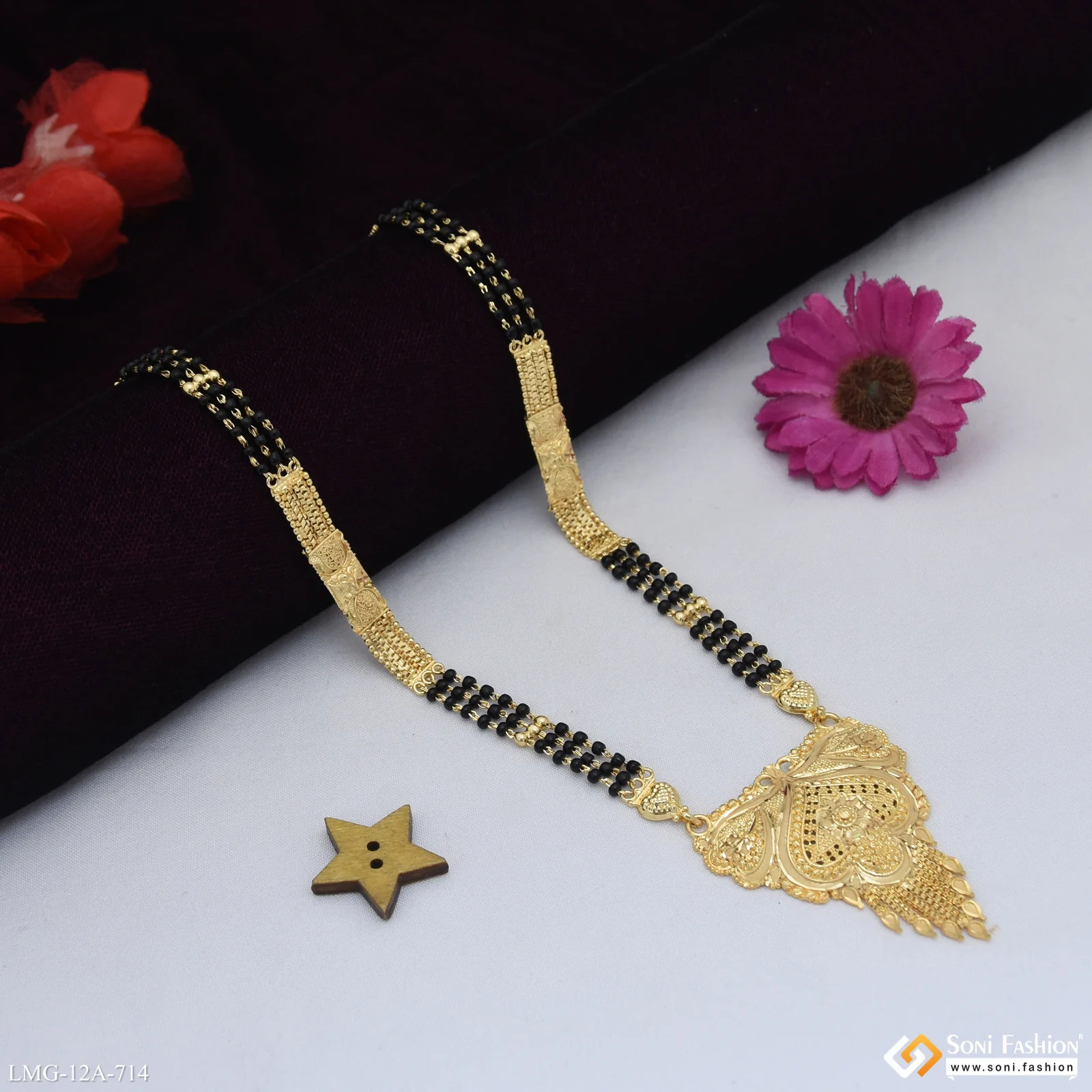 3 Line Lovely Design Gold Plated Mangalsutra for Women - Style A714 - Image 4