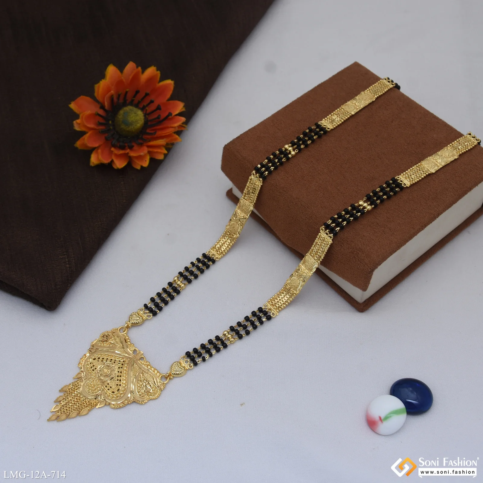 3 Line Lovely Design Gold Plated Mangalsutra for Women - Style A714 - Image 5