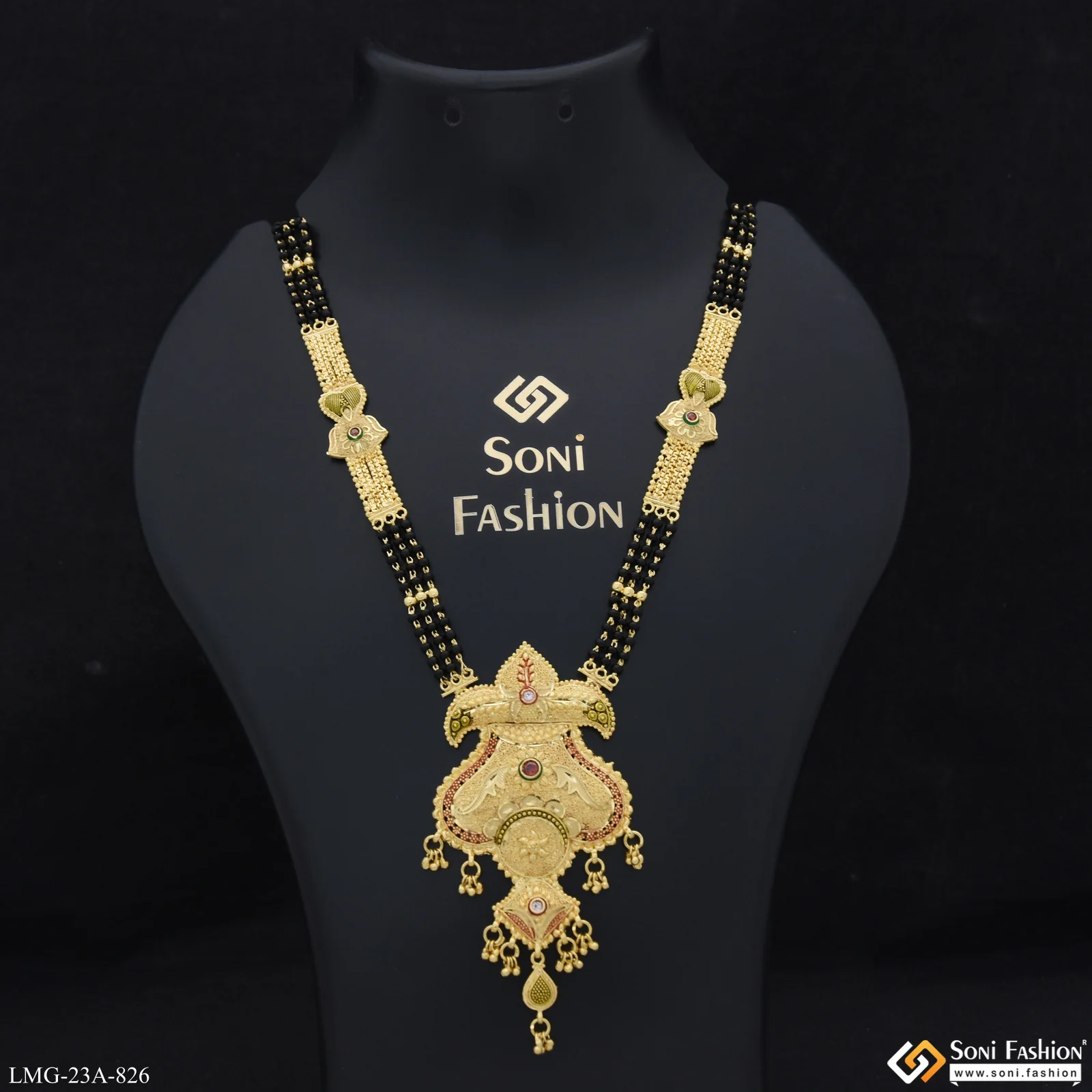 3 Line Opulent Design Gold Plated Mangalsutra for Women - Style A826