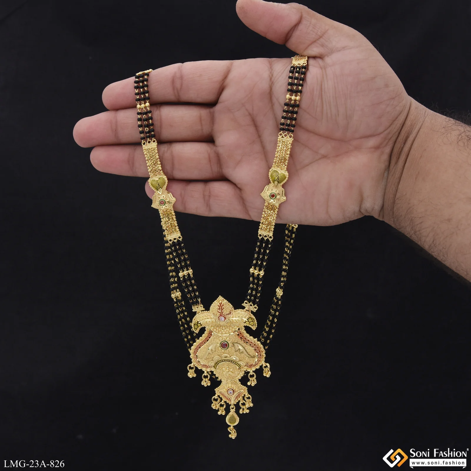 3 Line Opulent Design Gold Plated Mangalsutra for Women - Style A826 - Image 2