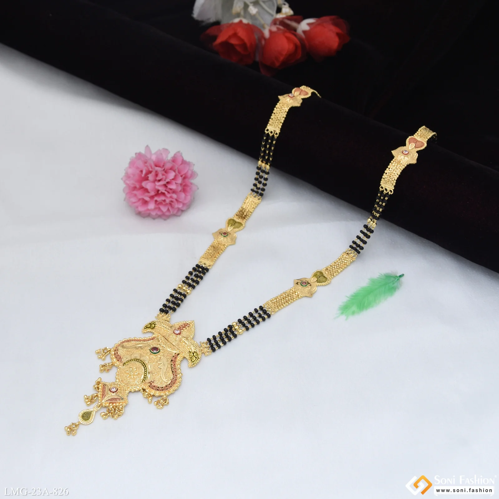 3 Line Opulent Design Gold Plated Mangalsutra for Women - Style A826 - Image 3