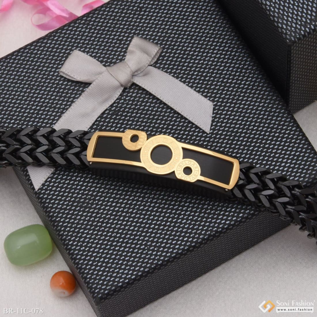 3 Round Sophisticated Design Black & Golden Color Bracelet For Men - Style C078 - Image 5
