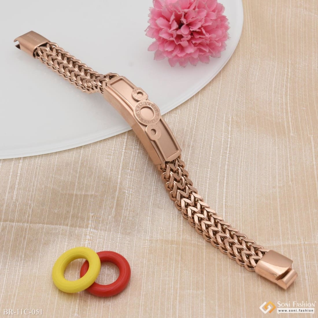 3 Round Unique Design Premium-Grade Quality Rose Gold Bracelet - Style C051 - Image 2