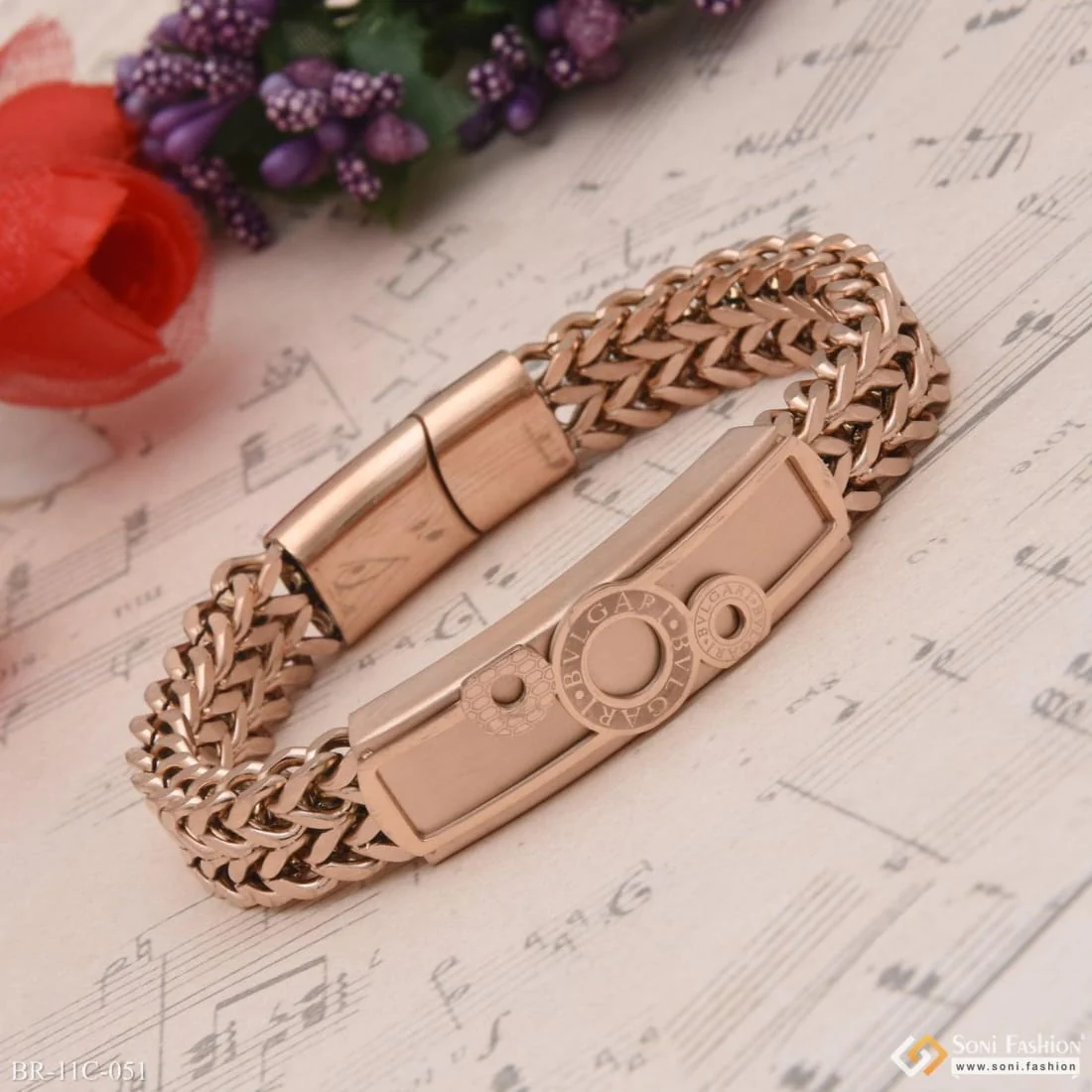 3 Round Unique Design Premium-Grade Quality Rose Gold Bracelet - Style C051 - Image 5