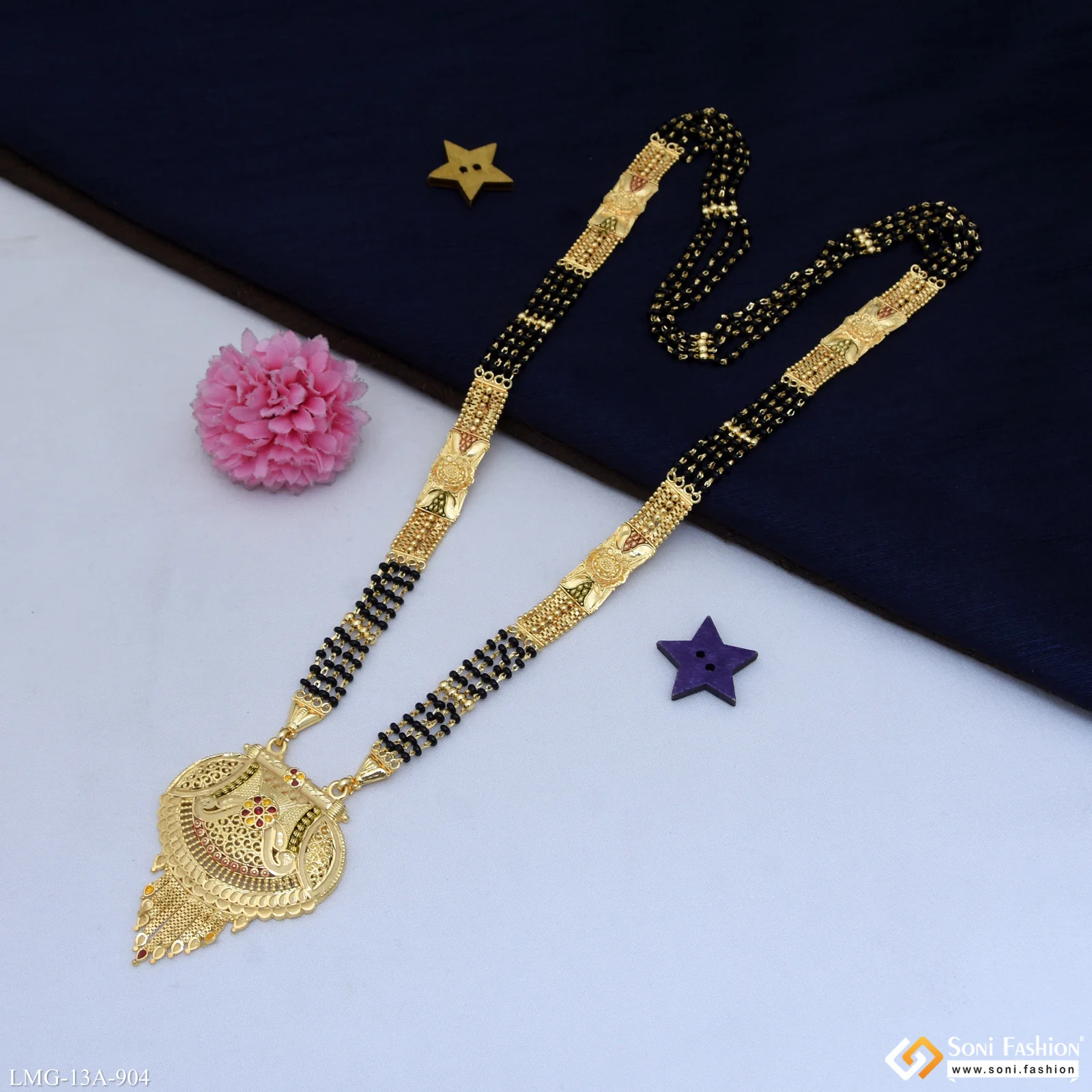 4 Line Artisanal Design Gold Plated Mangalsutra for Women - Style A904 - Image 3