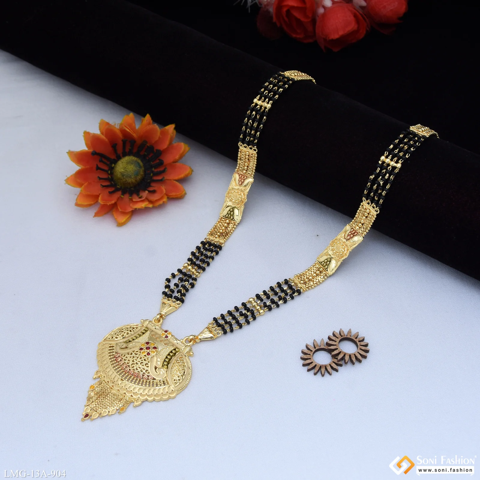 4 Line Artisanal Design Gold Plated Mangalsutra for Women - Style A904 - Image 4