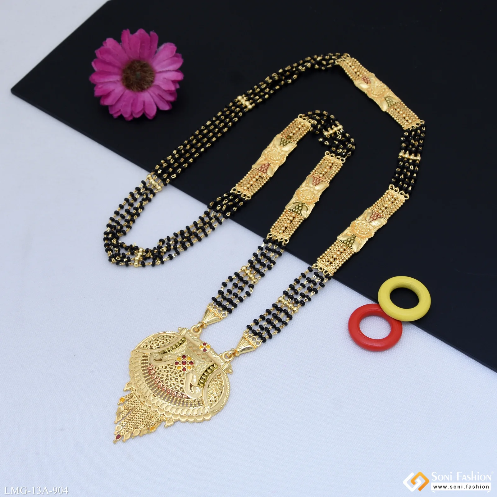 4 Line Artisanal Design Gold Plated Mangalsutra for Women - Style A904 - Image 5