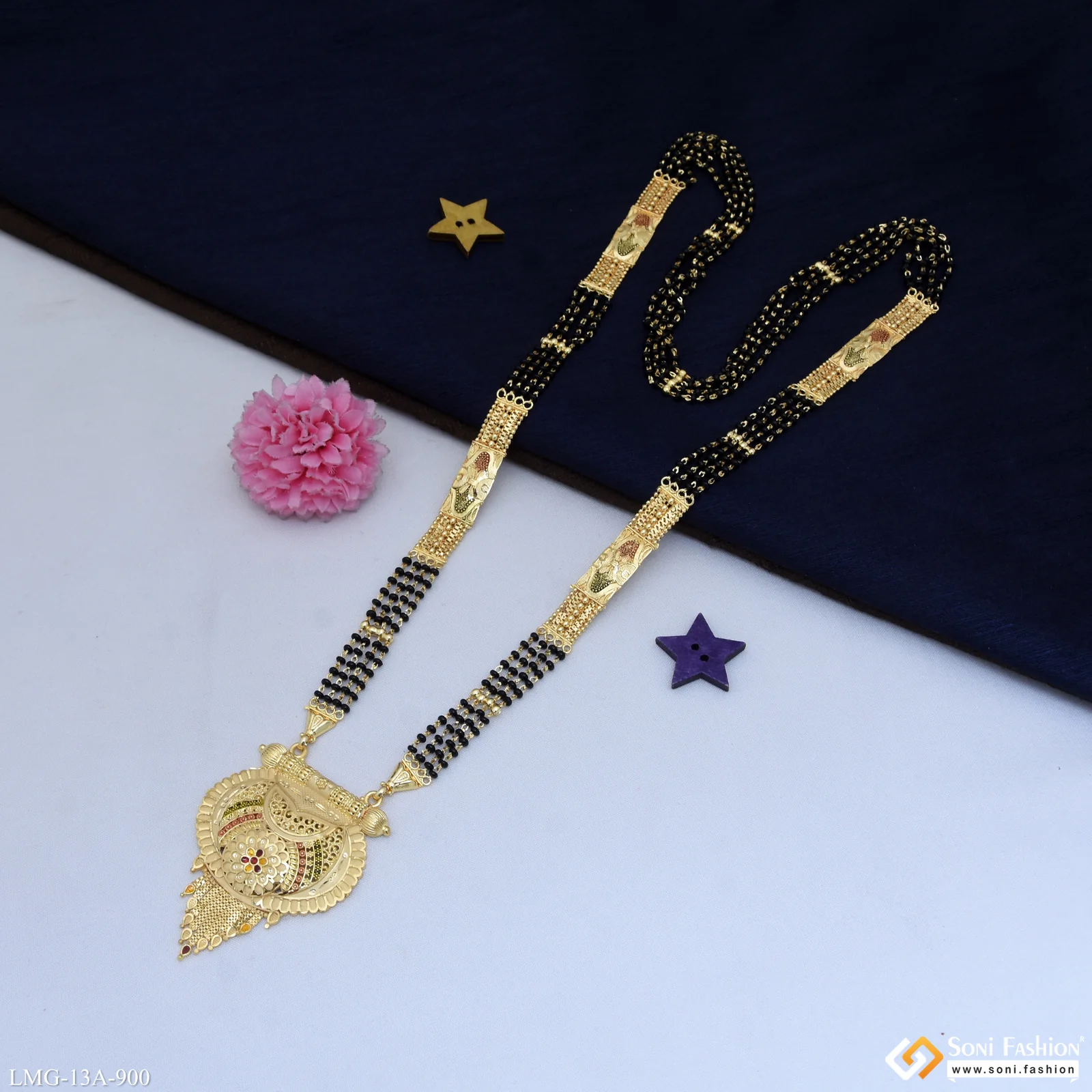 4 Line Best Quality Gold Plated Mangalsutra for Women - Style A900 - Image 3