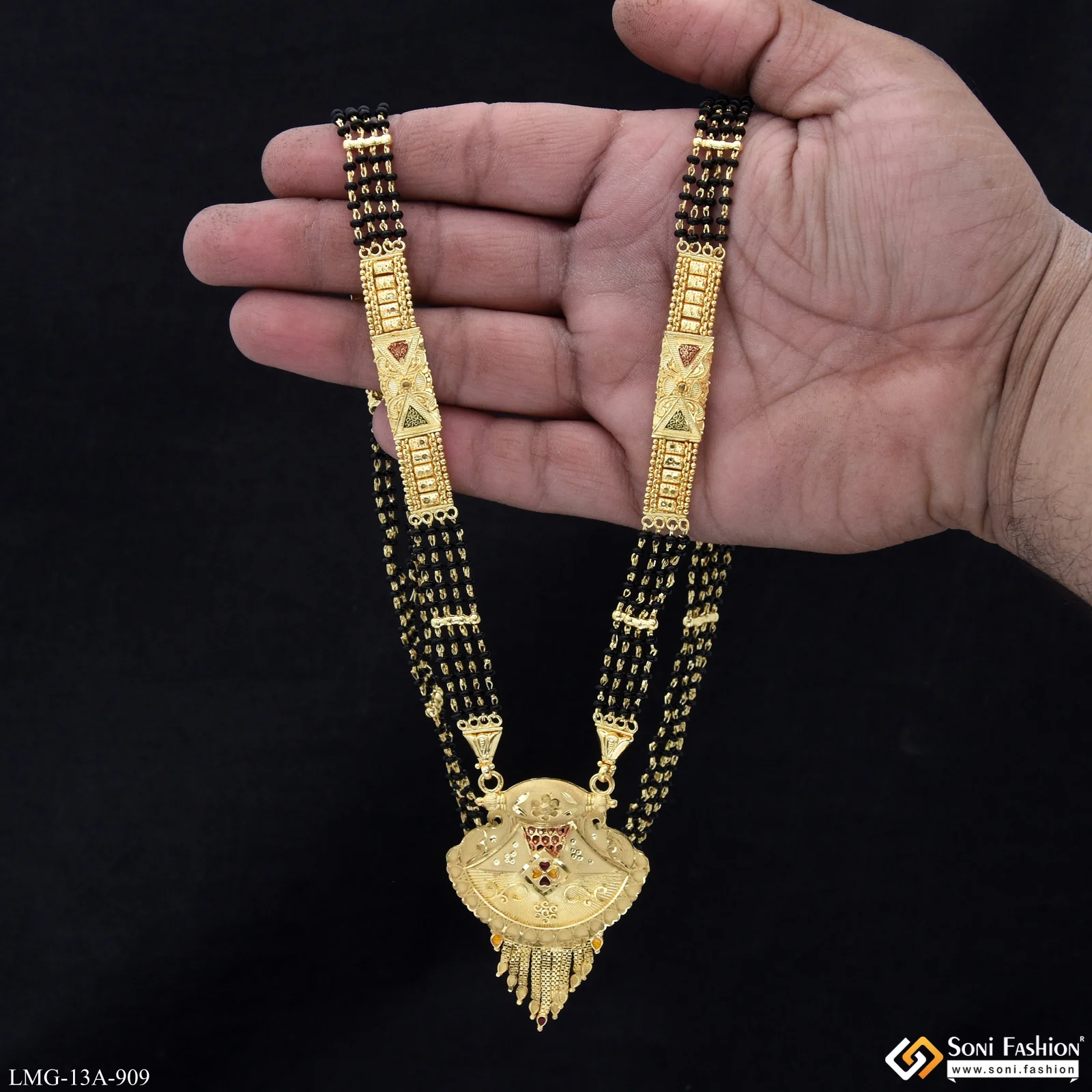 4 Line Best Quality Gold Plated Mangalsutra for Women - Style A909 - Image 2
