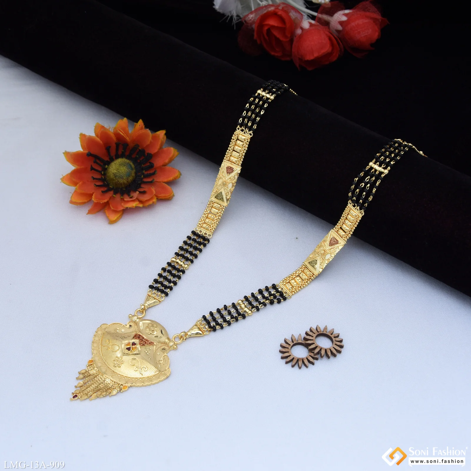 4 Line Best Quality Gold Plated Mangalsutra for Women - Style A909 - Image 3