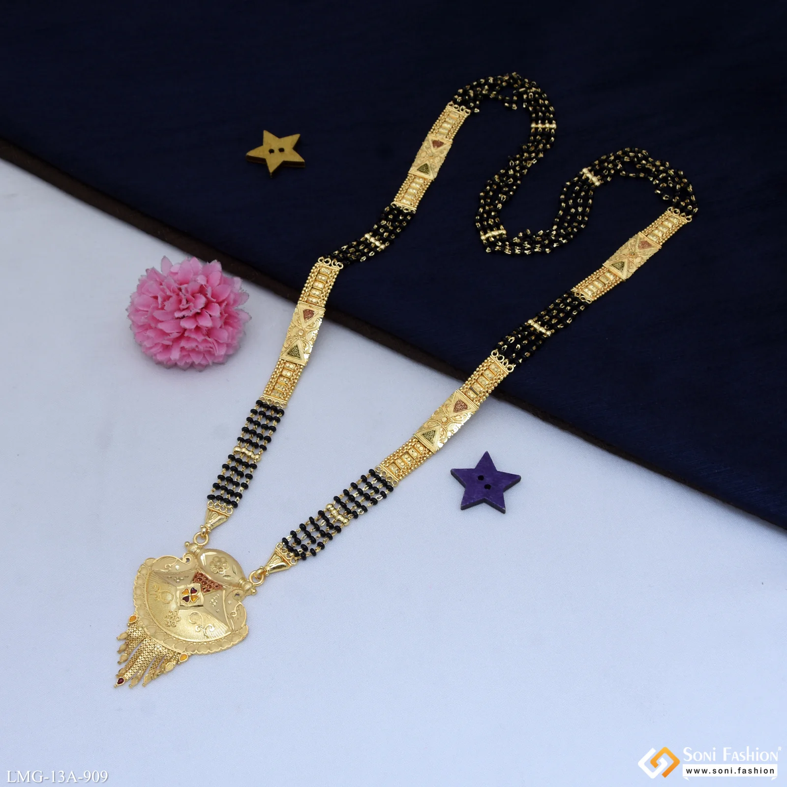 4 Line Best Quality Gold Plated Mangalsutra for Women - Style A909 - Image 5