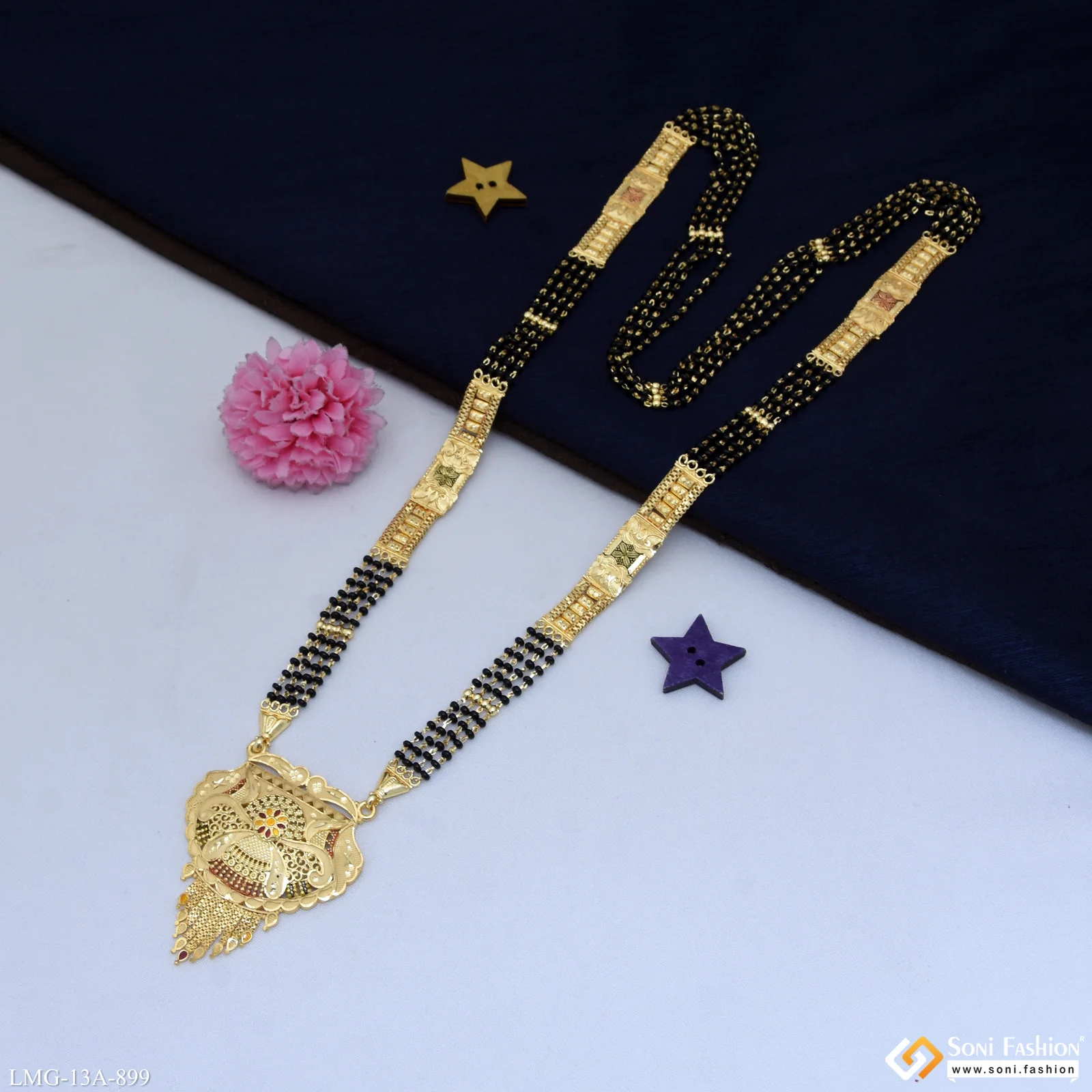4 Line Brilliant Design Gold Plated Mangalsutra for Women - Style A899 - Image 5