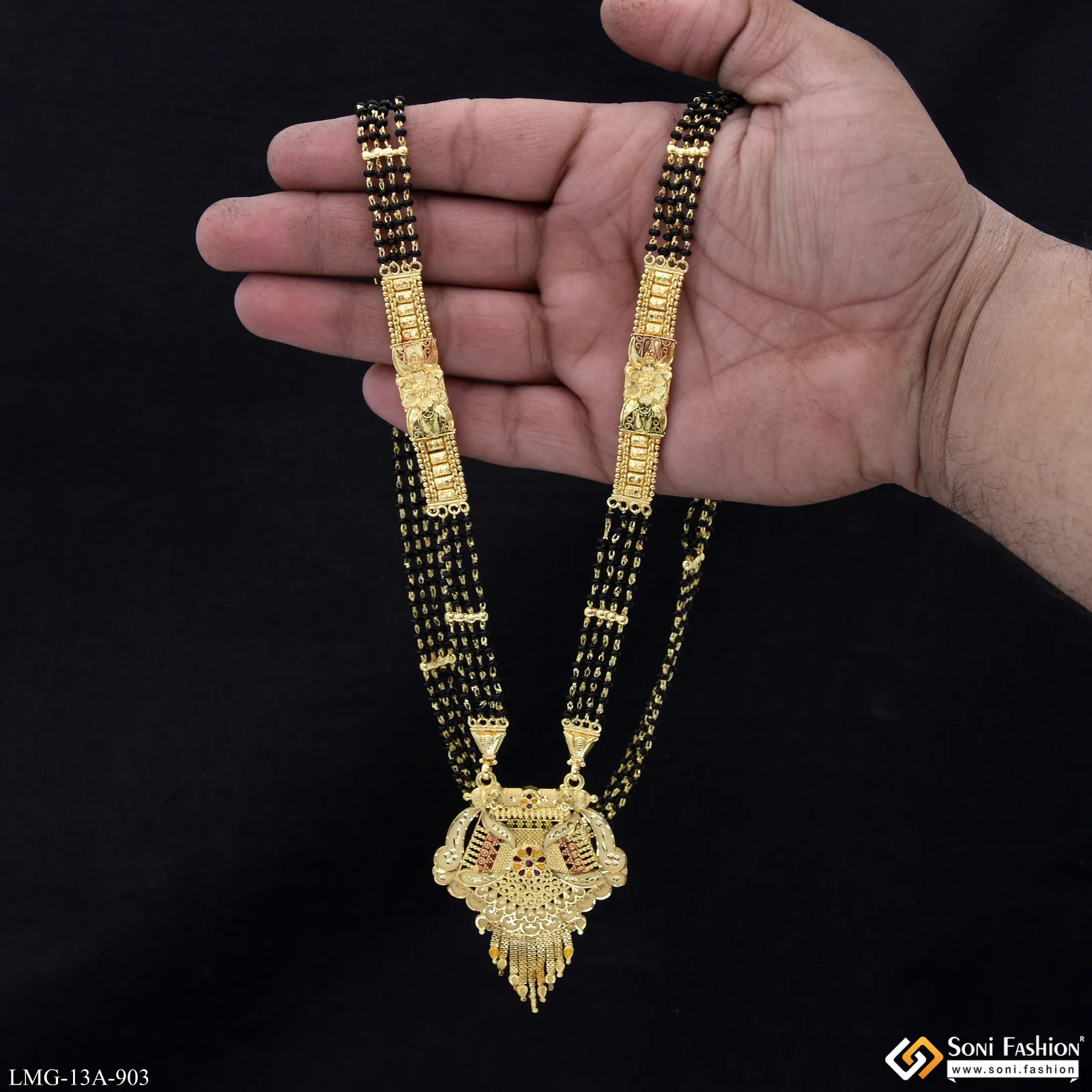 4 Line Casual Design Gold Plated Mangalsutra for Women - Style A903 - Image 2