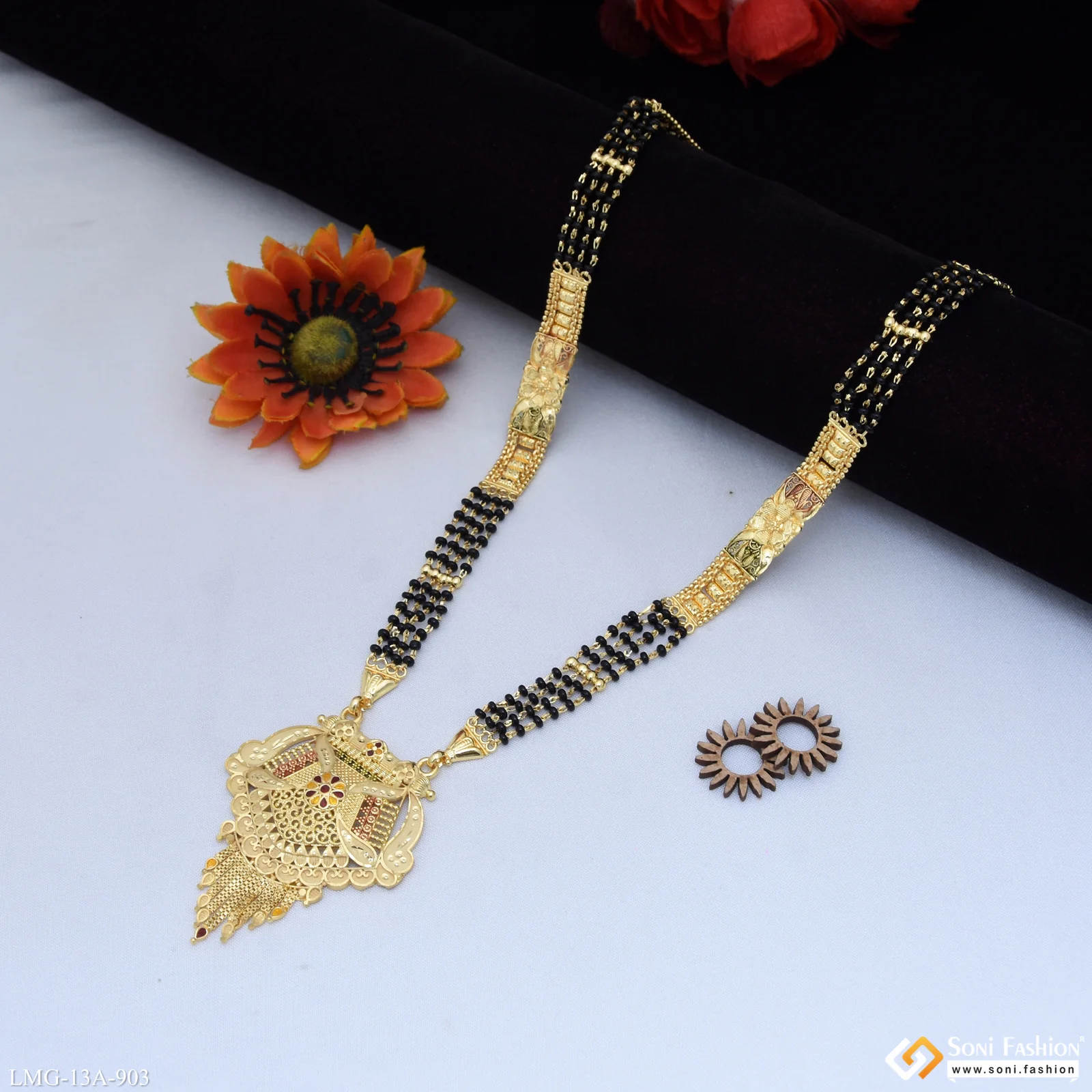 4 Line Casual Design Gold Plated Mangalsutra for Women - Style A903 - Image 3