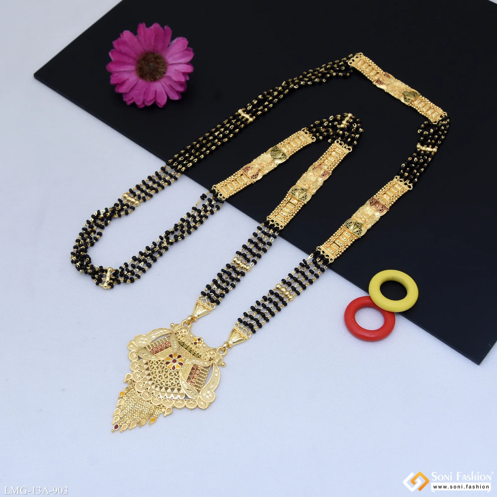 4 Line Casual Design Gold Plated Mangalsutra for Women - Style A903 - Image 4