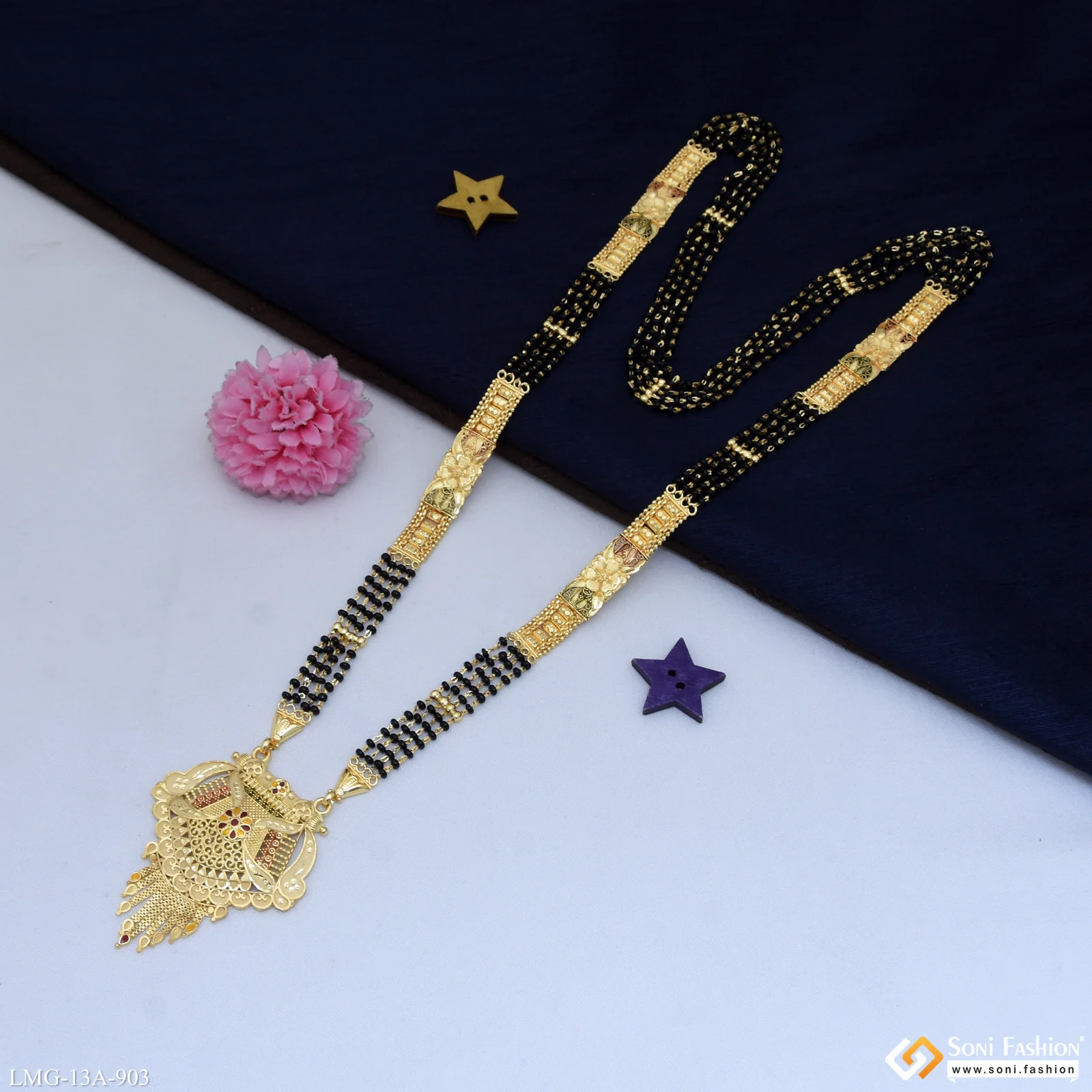 4 Line Casual Design Gold Plated Mangalsutra for Women - Style A903 - Image 5