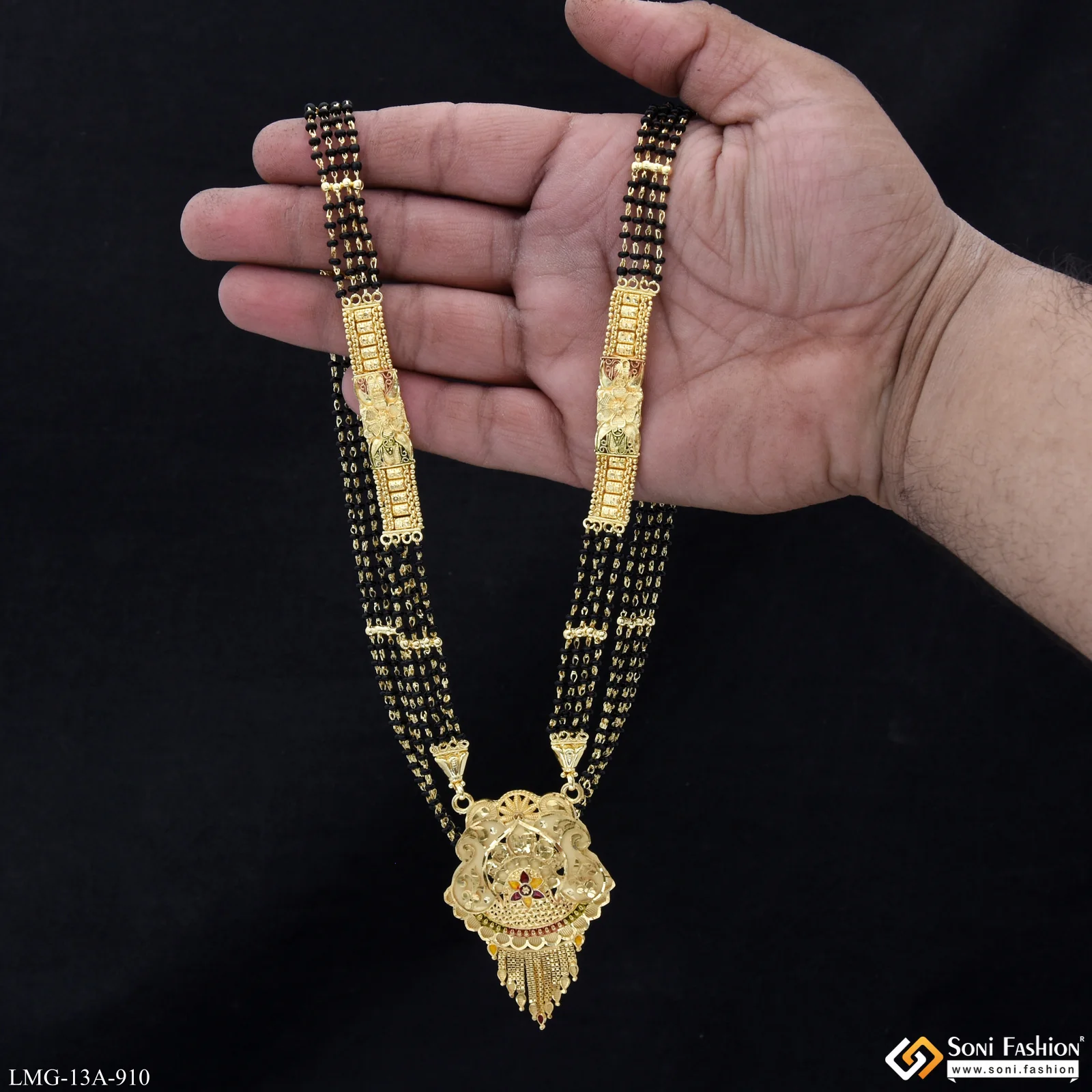4 Line Casual Design Gold Plated Mangalsutra for Women - Style A910 - Image 2