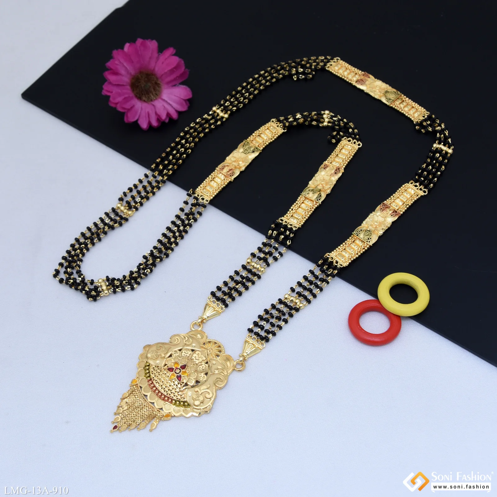 4 Line Casual Design Gold Plated Mangalsutra for Women - Style A910 - Image 4