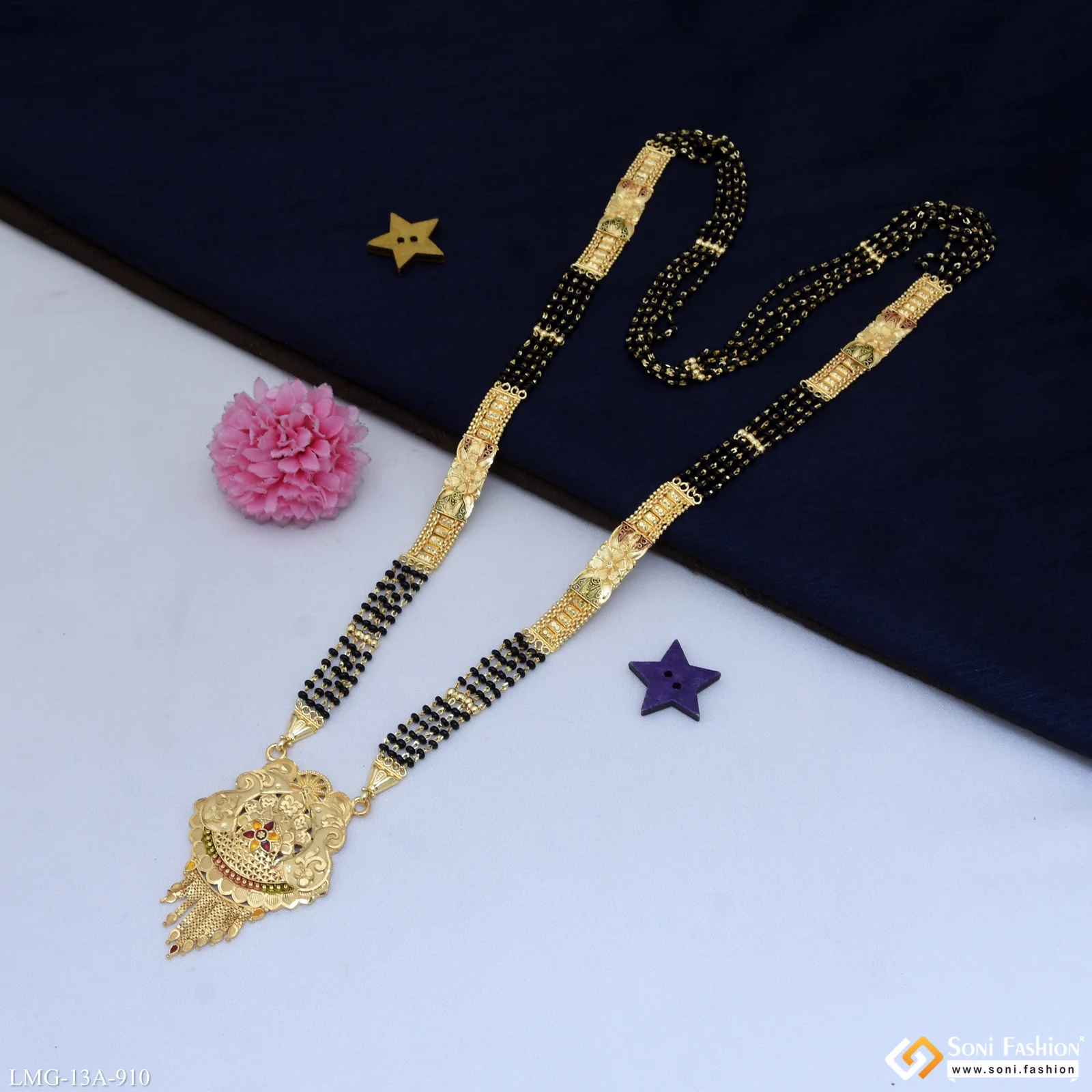 4 Line Casual Design Gold Plated Mangalsutra for Women - Style A910 - Image 5