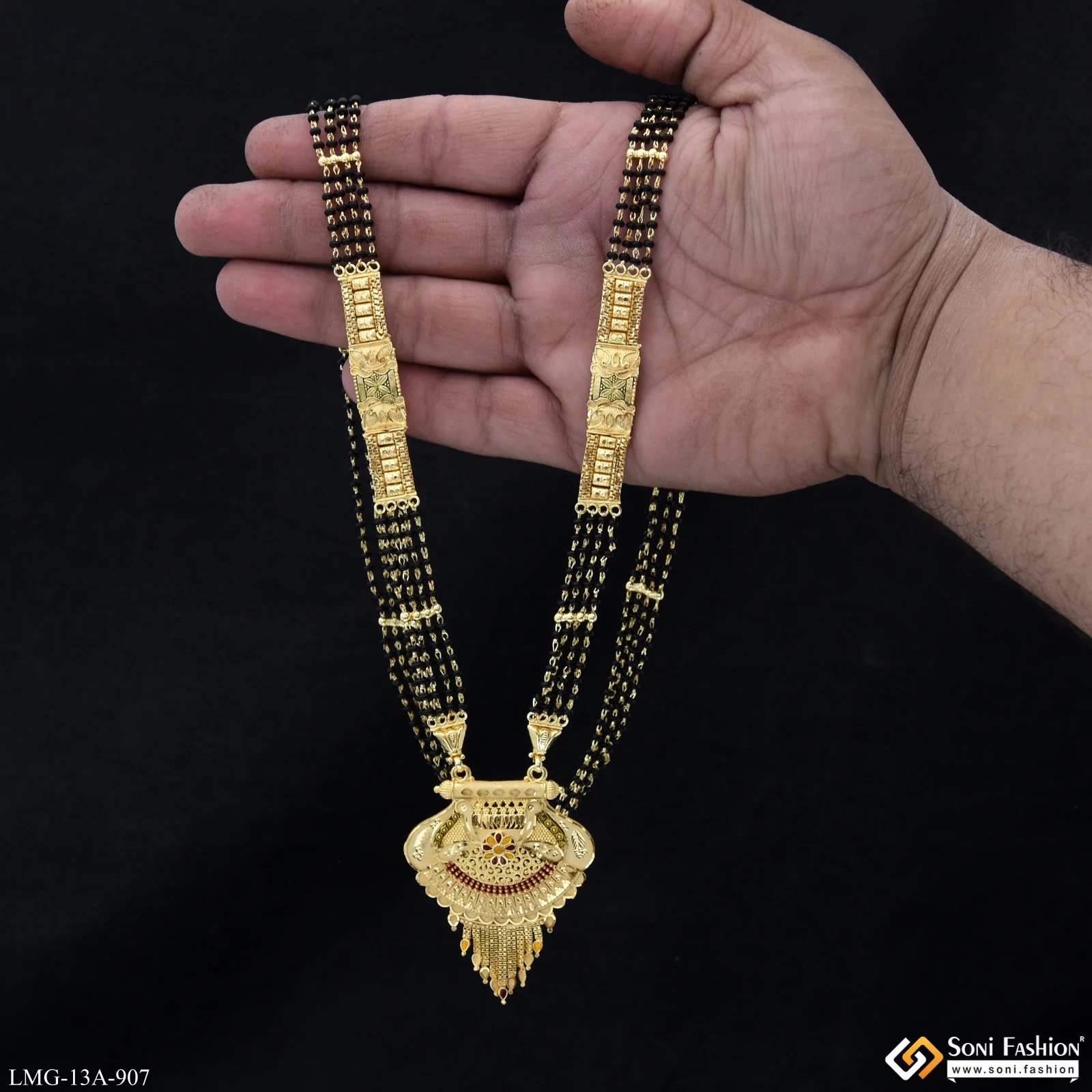 4 Line Charming Design Gold Plated Mangalsutra for Women - Style A907 - Image 2