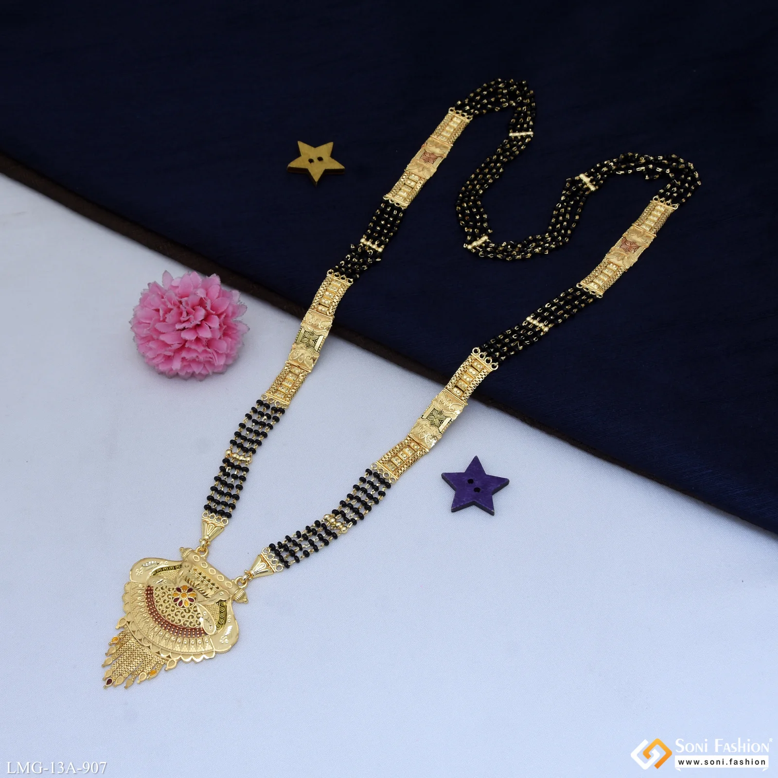 4 Line Charming Design Gold Plated Mangalsutra for Women - Style A907 - Image 3