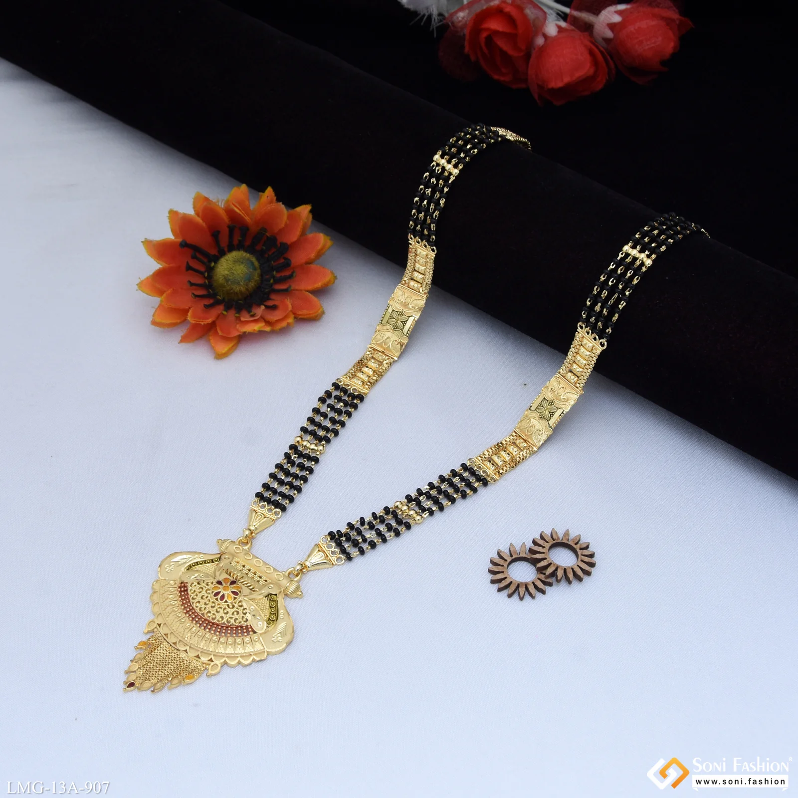 4 Line Charming Design Gold Plated Mangalsutra for Women - Style A907 - Image 4
