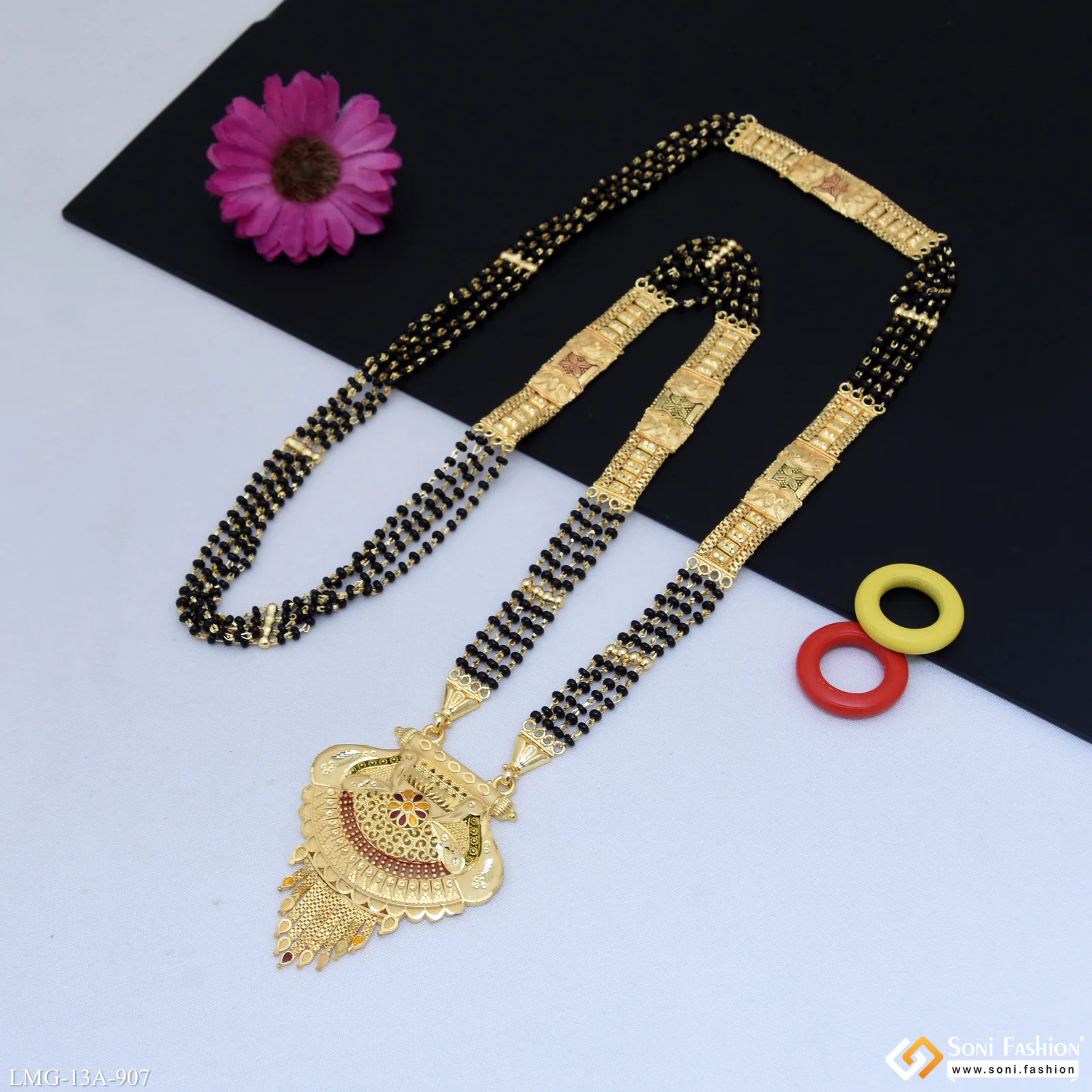 4 Line Charming Design Gold Plated Mangalsutra for Women - Style A907 - Image 5