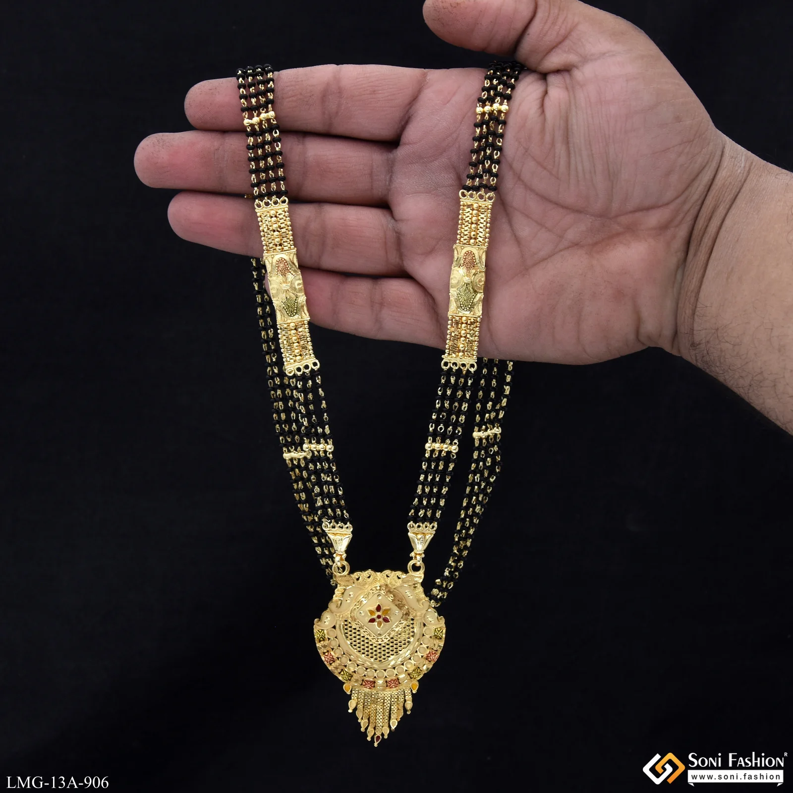 4 Line Chic Design Gold Plated Mangalsutra for Women - Style A906 - Image 2