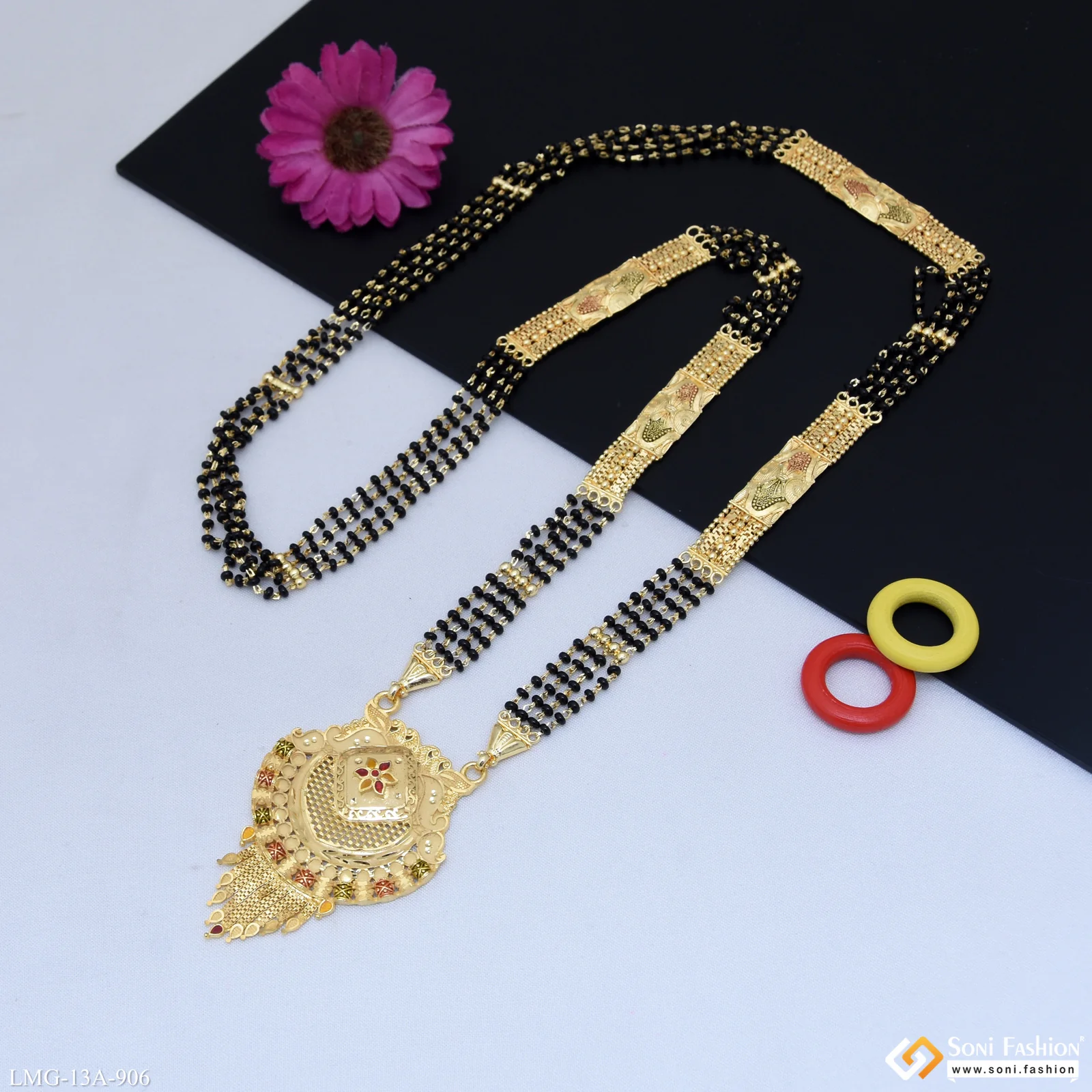 4 Line Chic Design Gold Plated Mangalsutra for Women - Style A906 - Image 5