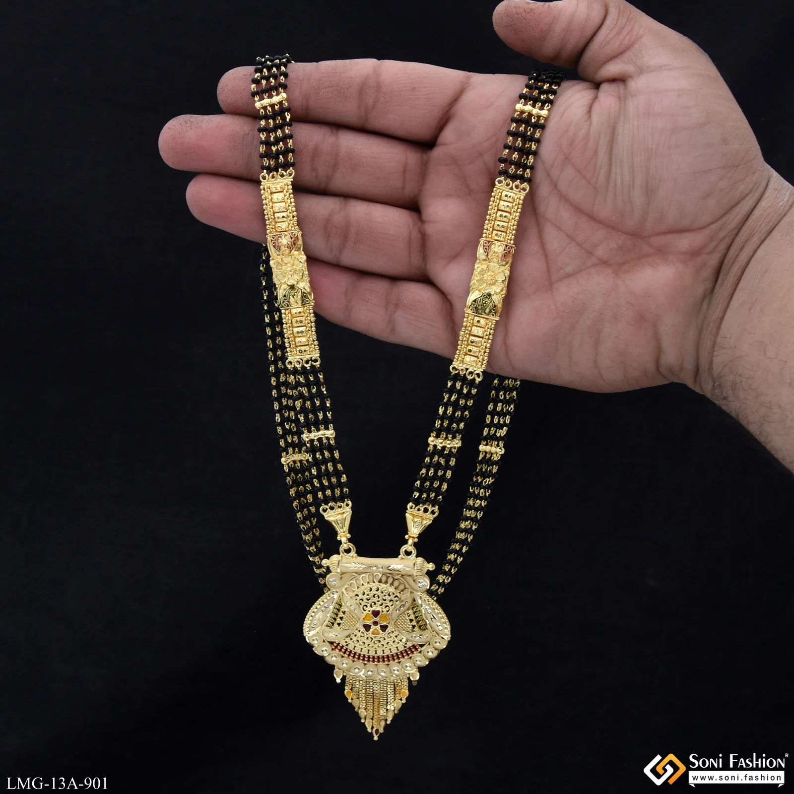 4 Line Classic Design Gold Plated Mangalsutra for Women - Style A901 - Image 2