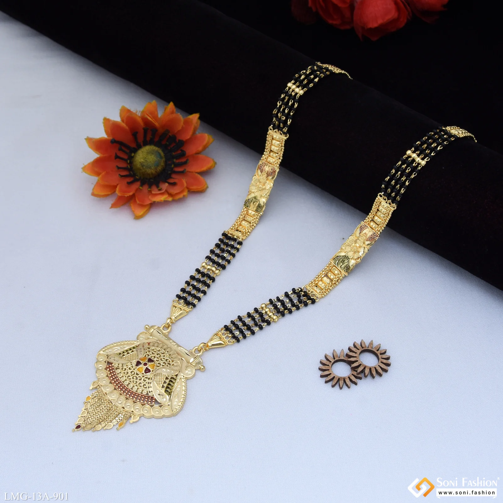 4 Line Classic Design Gold Plated Mangalsutra for Women - Style A901 - Image 3