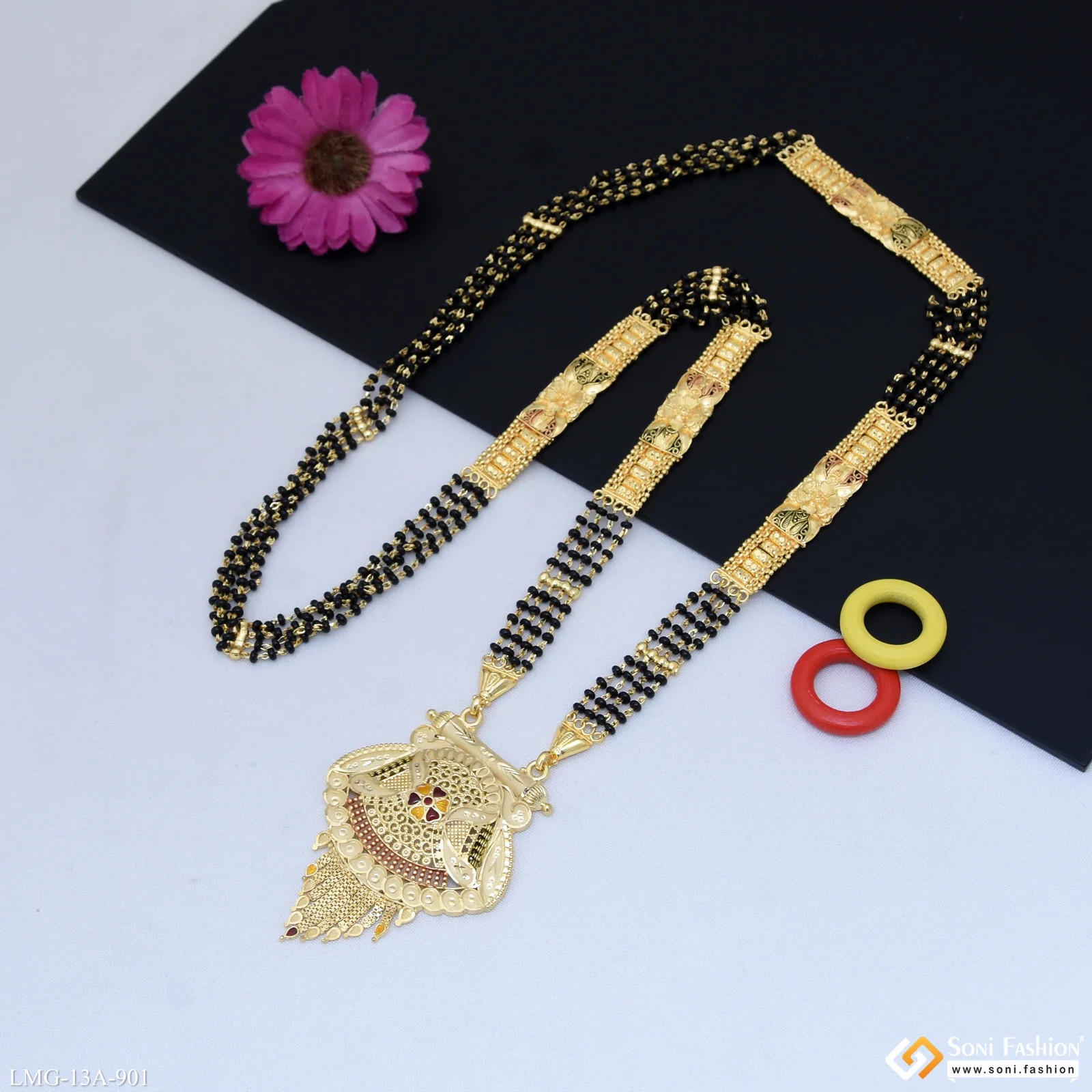4 Line Classic Design Gold Plated Mangalsutra for Women - Style A901 - Image 4