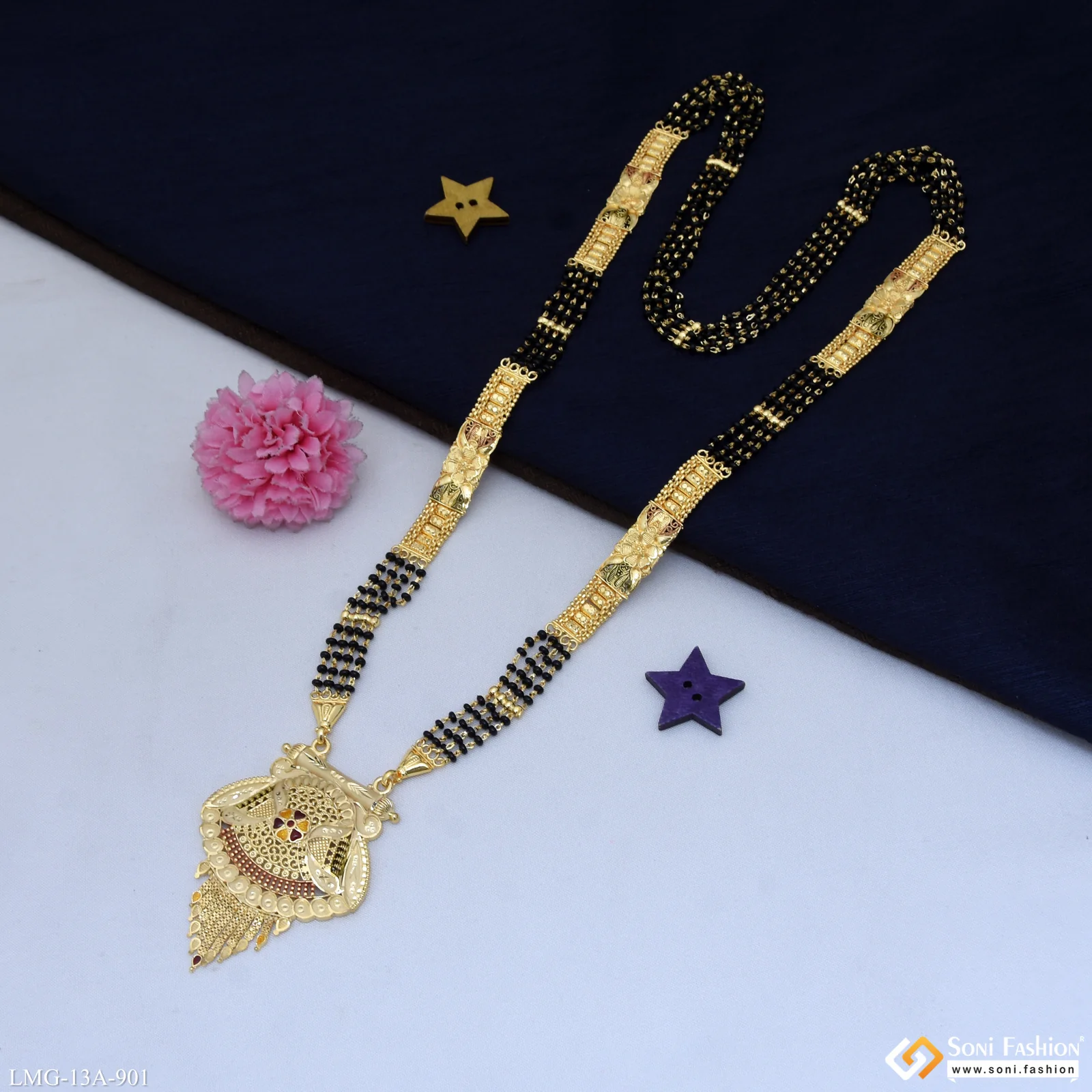 4 Line Classic Design Gold Plated Mangalsutra for Women - Style A901 - Image 5