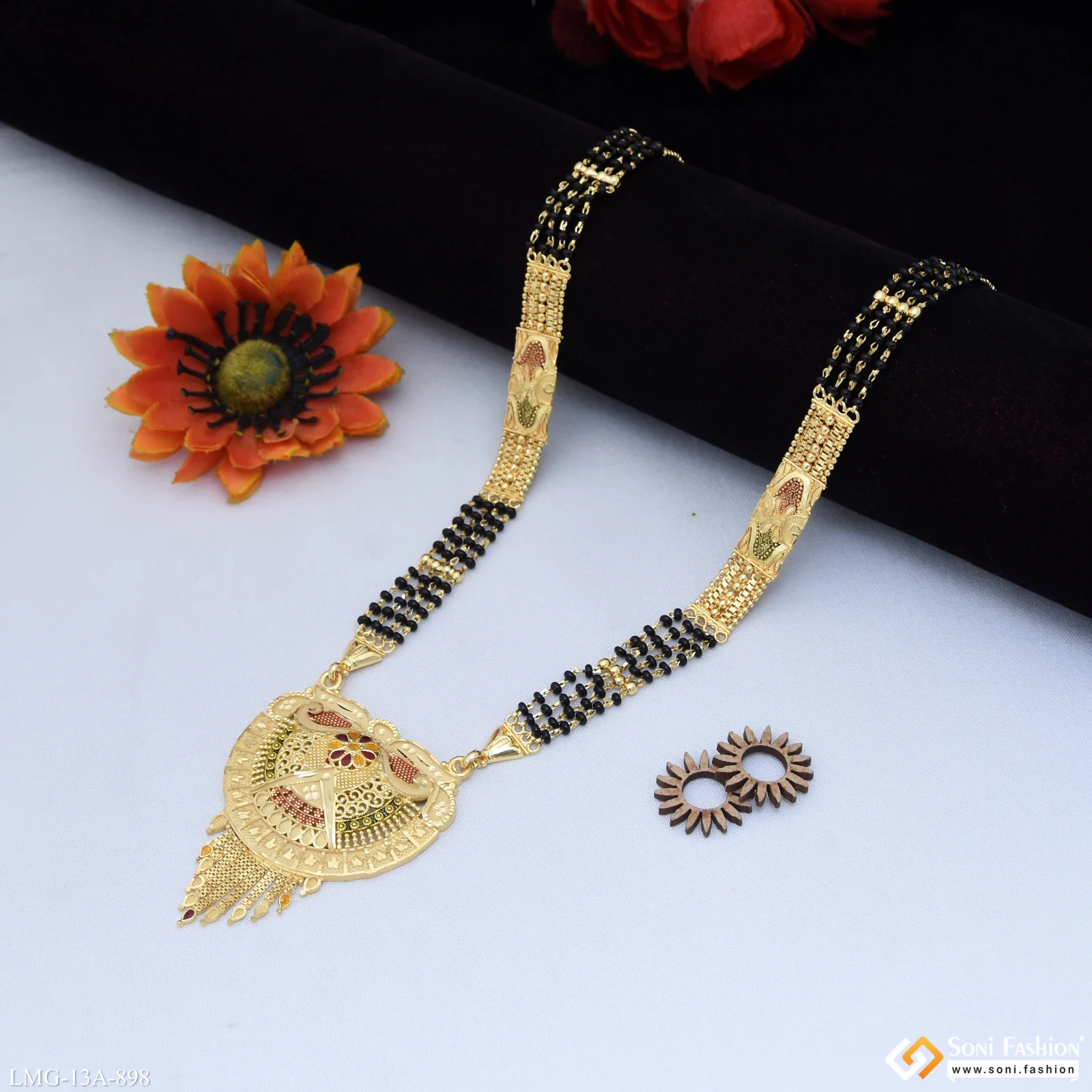4 Line Decorative Design Gold Plated Mangalsutra for Women - Style A898 - Image 3