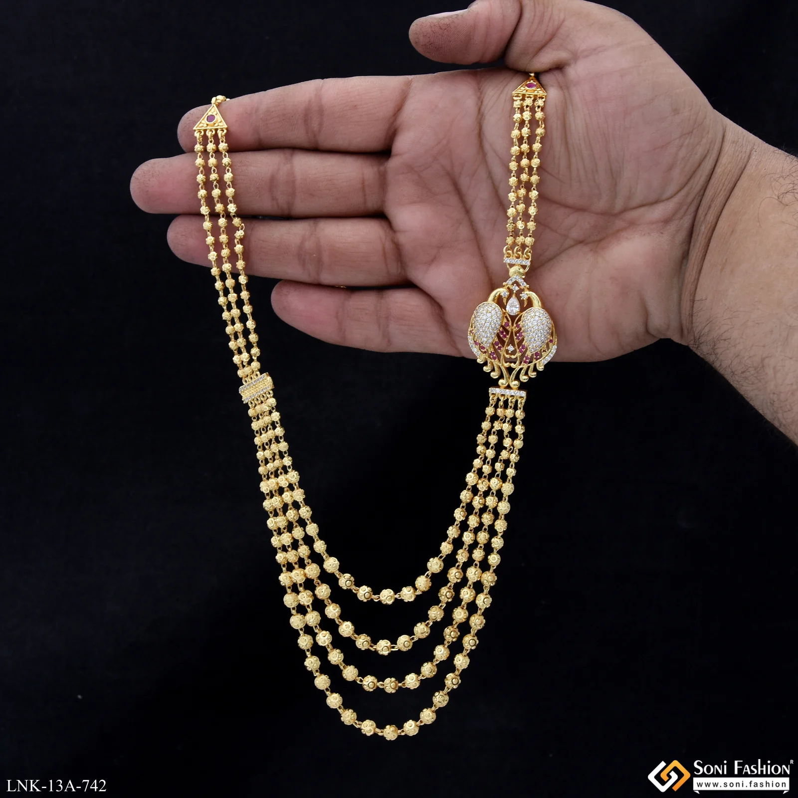 4 Line Designer Gold Plated Brass Beaded Mala for Women - Style A742 - Image 2