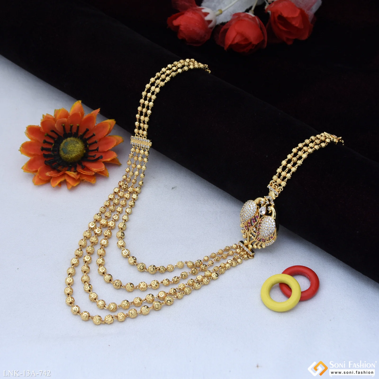 4 Line Designer Gold Plated Brass Beaded Mala for Women - Style A742 - Image 3