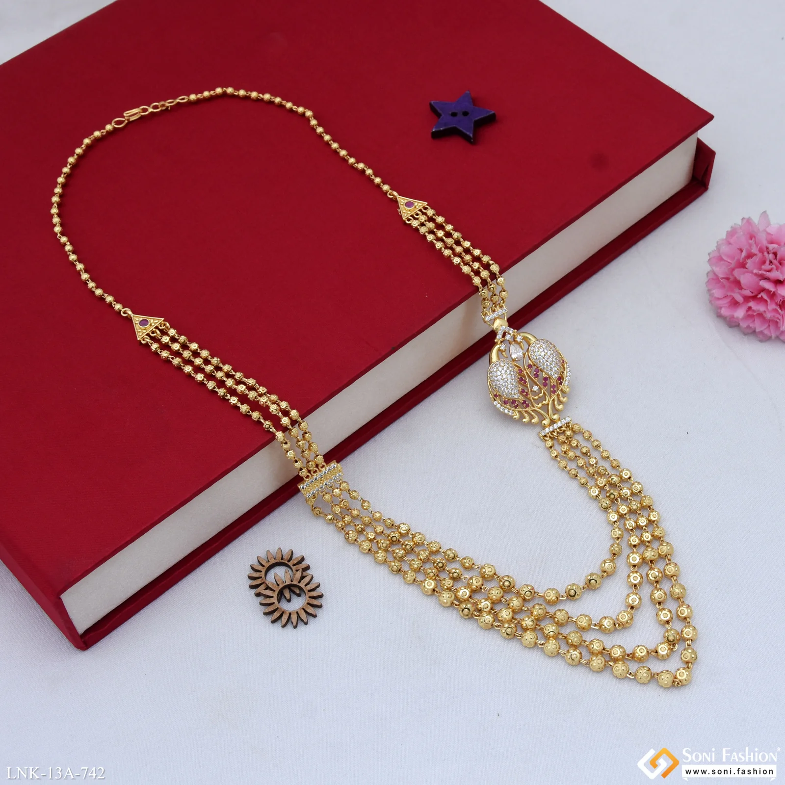 4 Line Designer Gold Plated Brass Beaded Mala for Women - Style A742 - Image 5