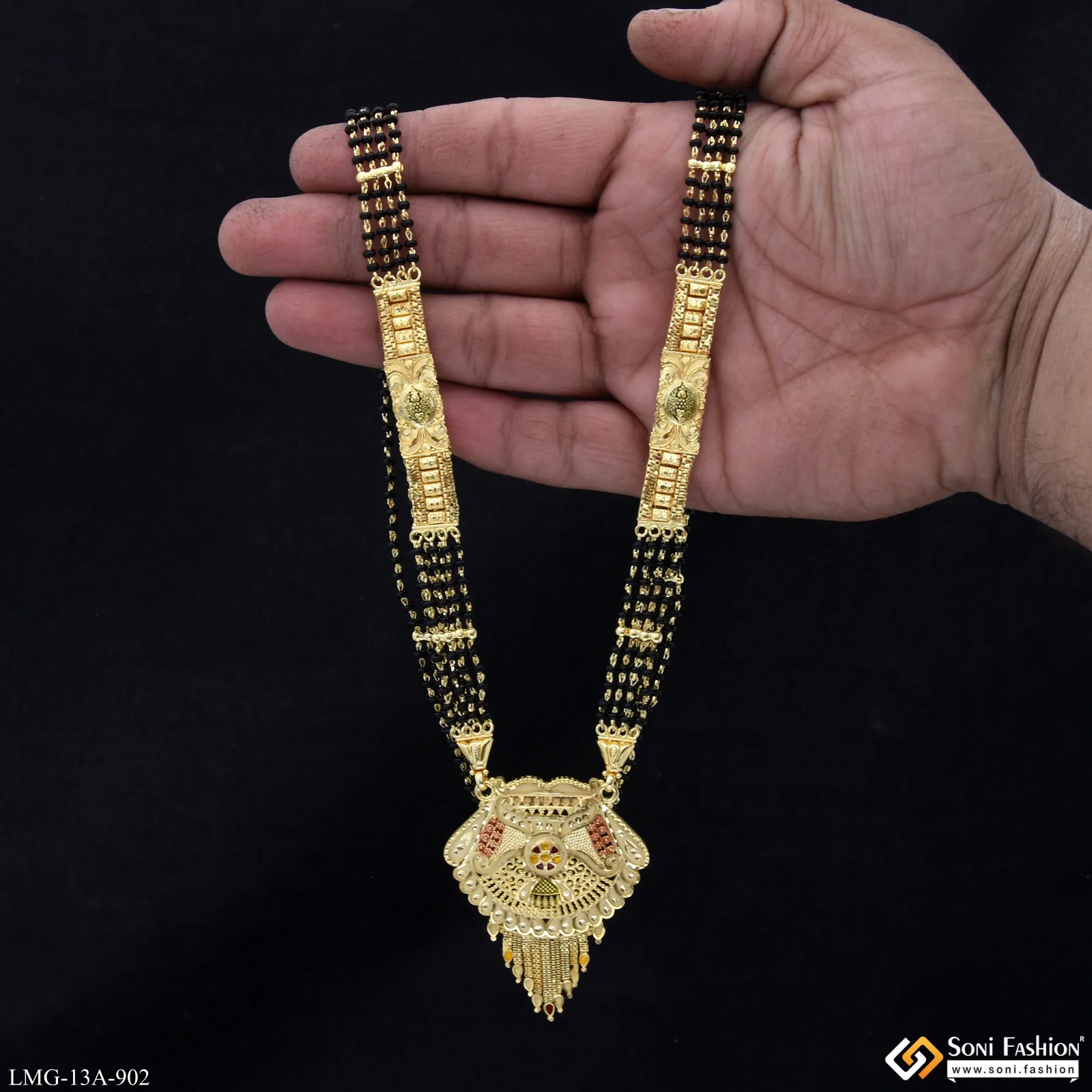 4 Line Fancy Design Gold Plated Mangalsutra for Women - Style A902 - Image 2