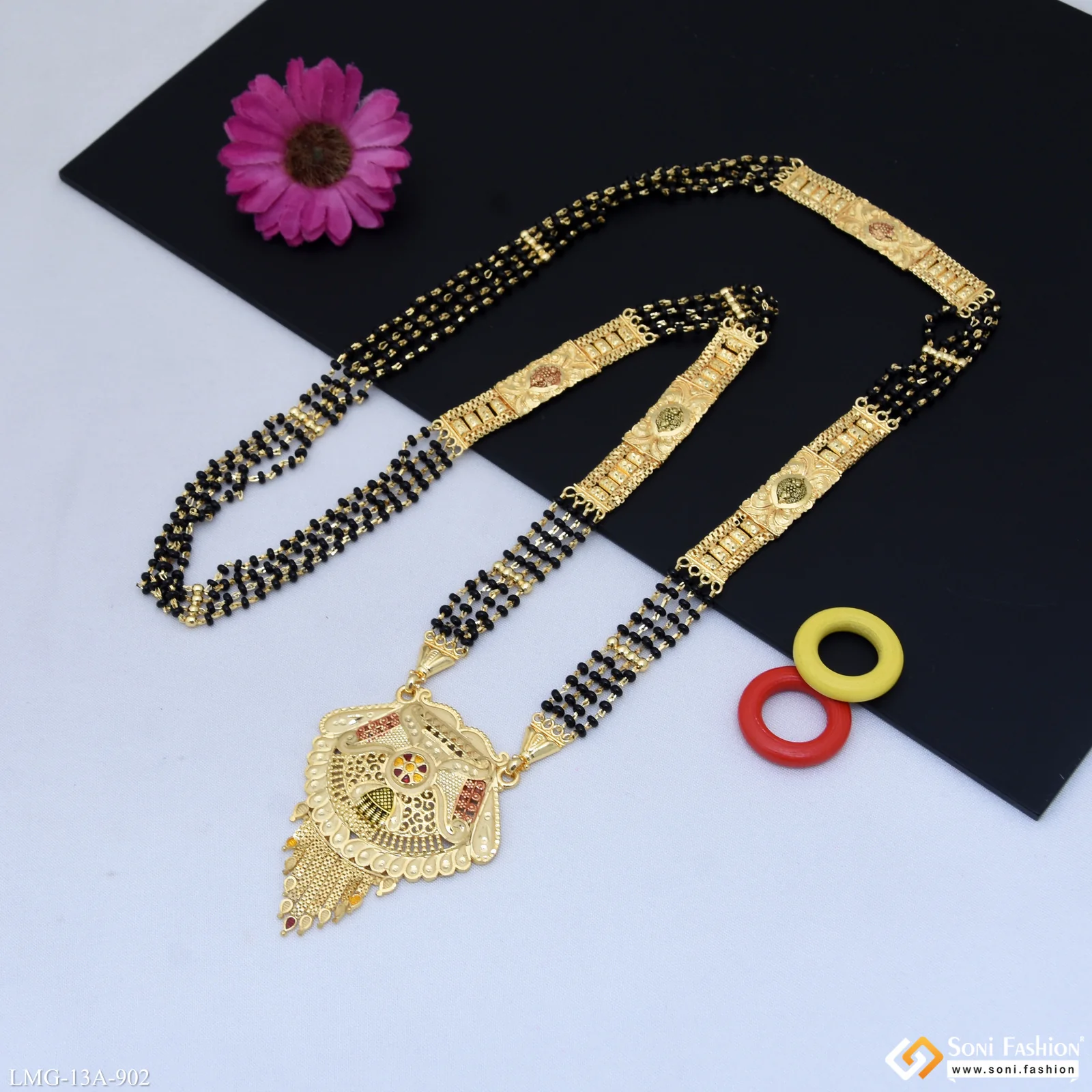 4 Line Fancy Design Gold Plated Mangalsutra for Women - Style A902 - Image 4