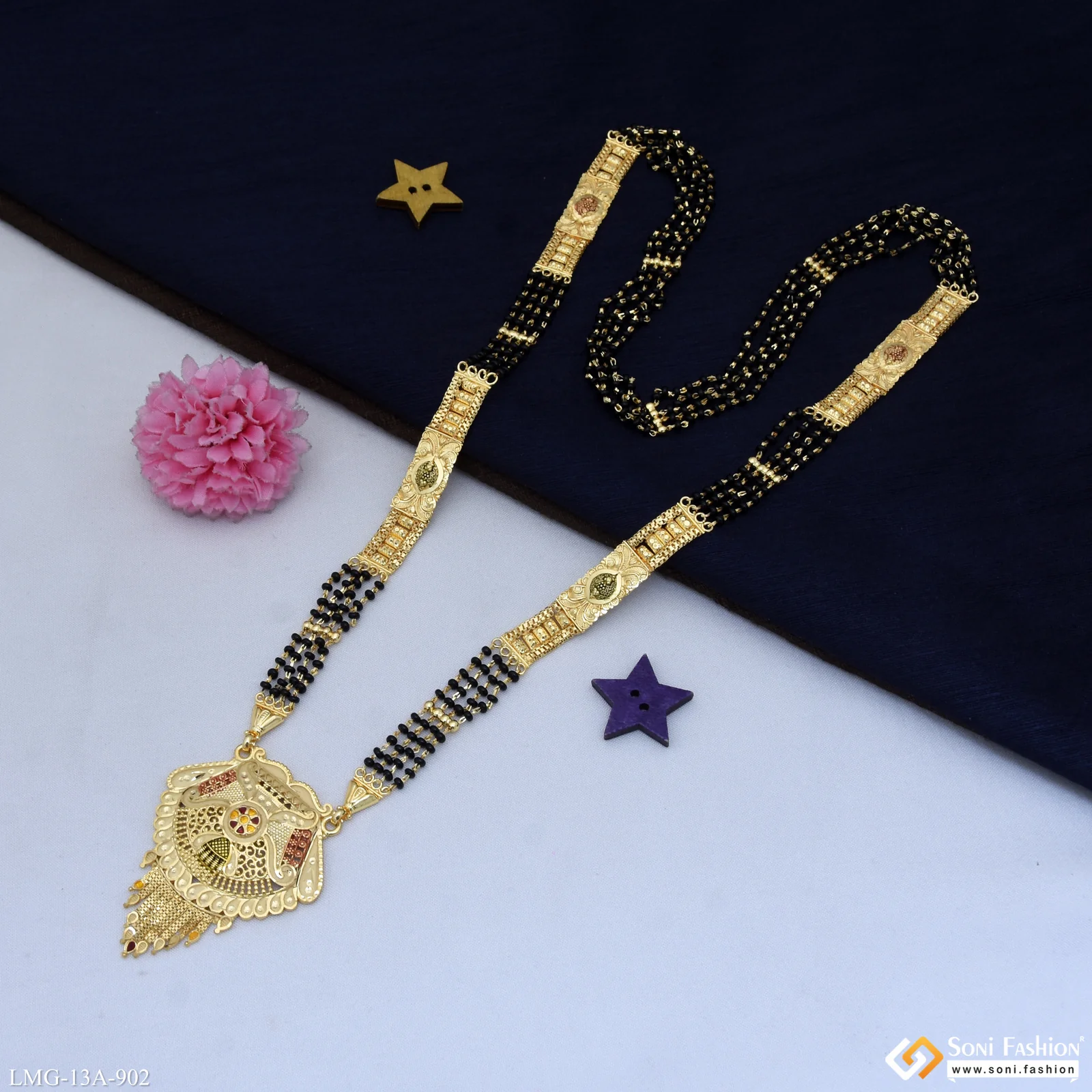 4 Line Fancy Design Gold Plated Mangalsutra for Women - Style A902 - Image 5