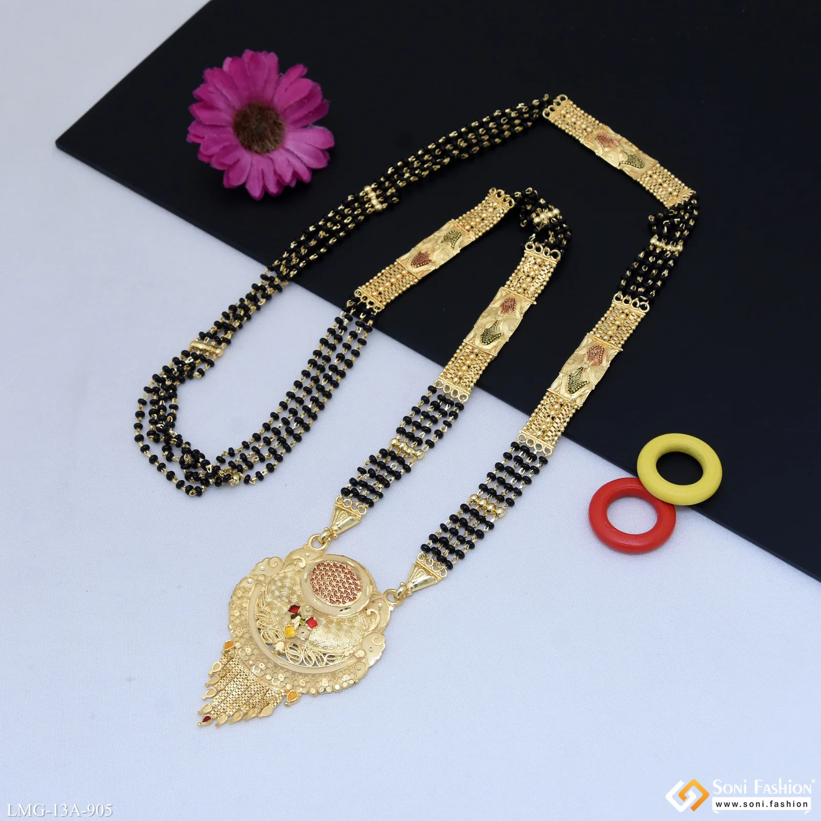 4 Line Lovely Design Gold Plated Mangalsutra for Women - Style A905 - Image 4