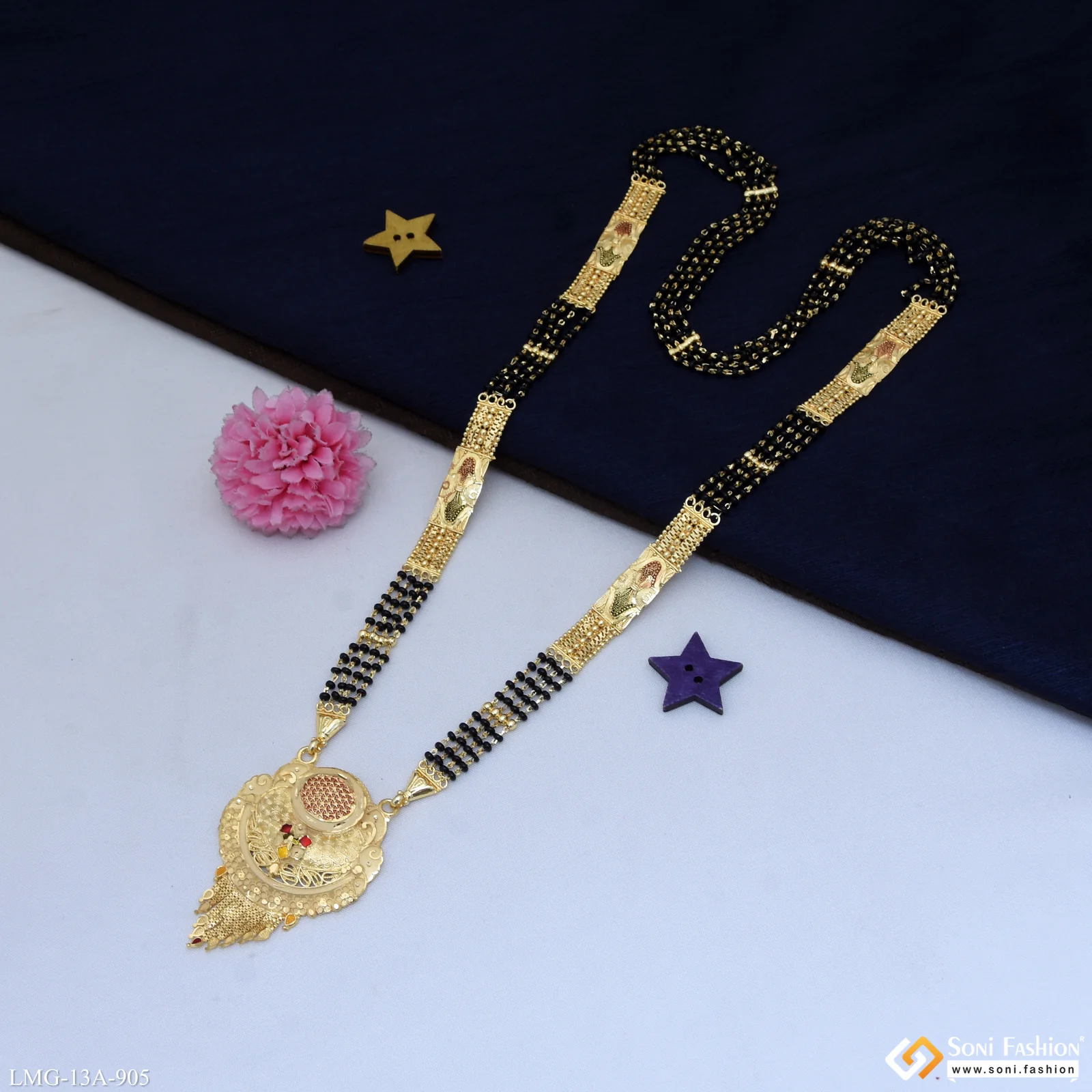 4 Line Lovely Design Gold Plated Mangalsutra for Women - Style A905 - Image 5