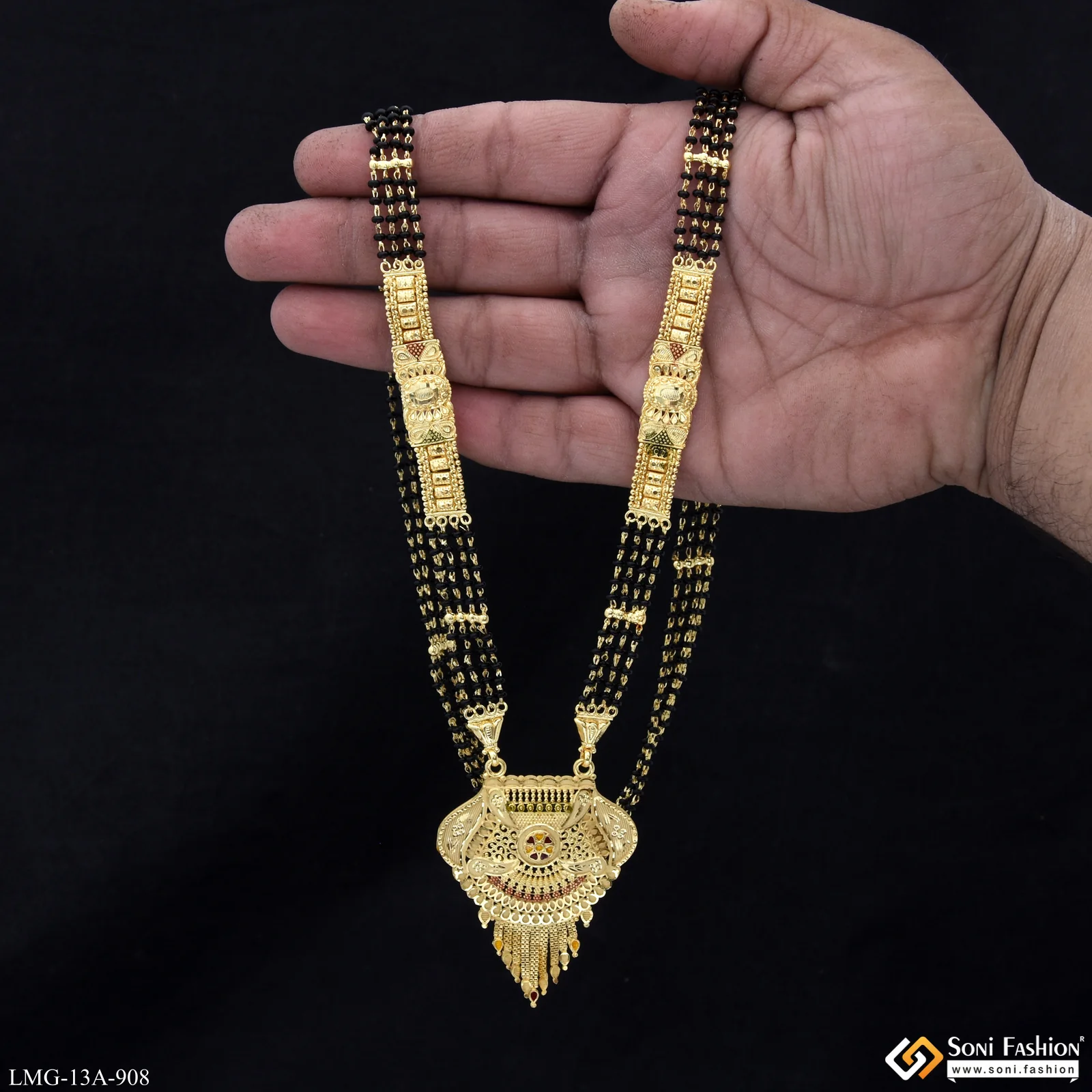 4 Line Magnificent Design Gold Plated Mangalsutra for Women - Style A908 - Image 2