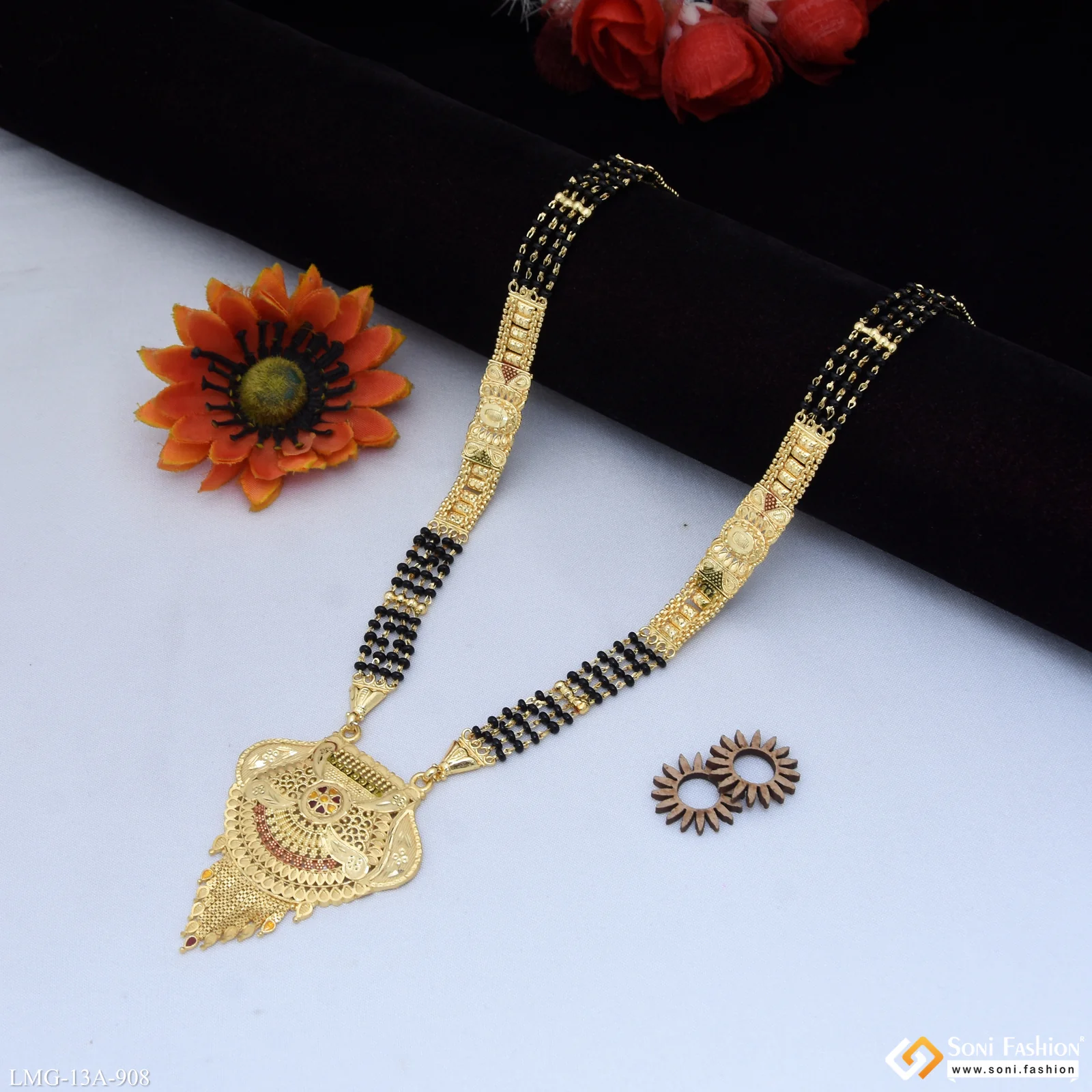 4 Line Magnificent Design Gold Plated Mangalsutra for Women - Style A908 - Image 3