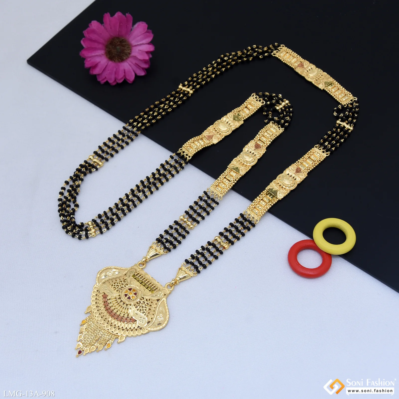 4 Line Magnificent Design Gold Plated Mangalsutra for Women - Style A908 - Image 4