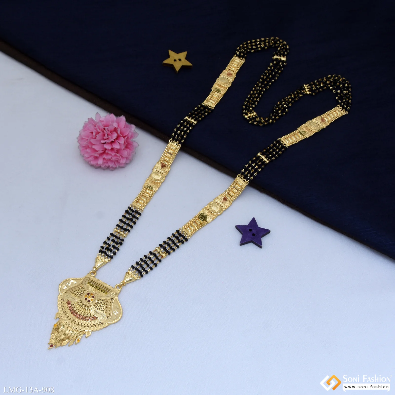 4 Line Magnificent Design Gold Plated Mangalsutra for Women - Style A908 - Image 5