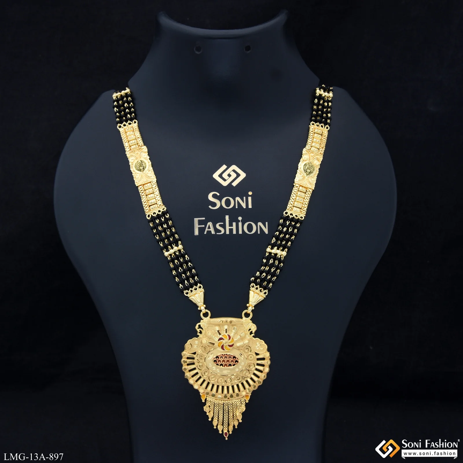 4 Line Opulent Design Gold Plated Mangalsutra for Women - Style A897