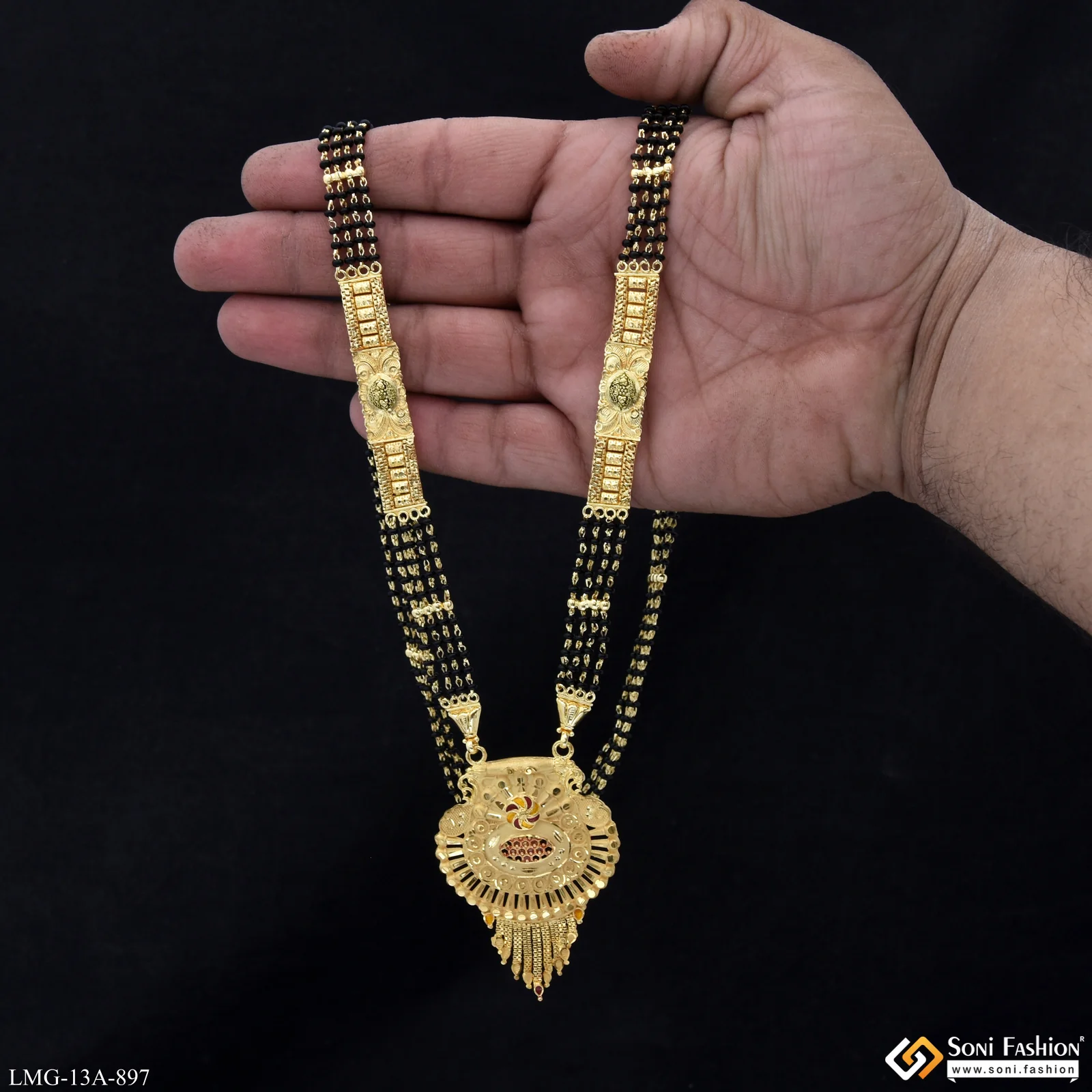 4 Line Opulent Design Gold Plated Mangalsutra for Women - Style A897 - Image 2
