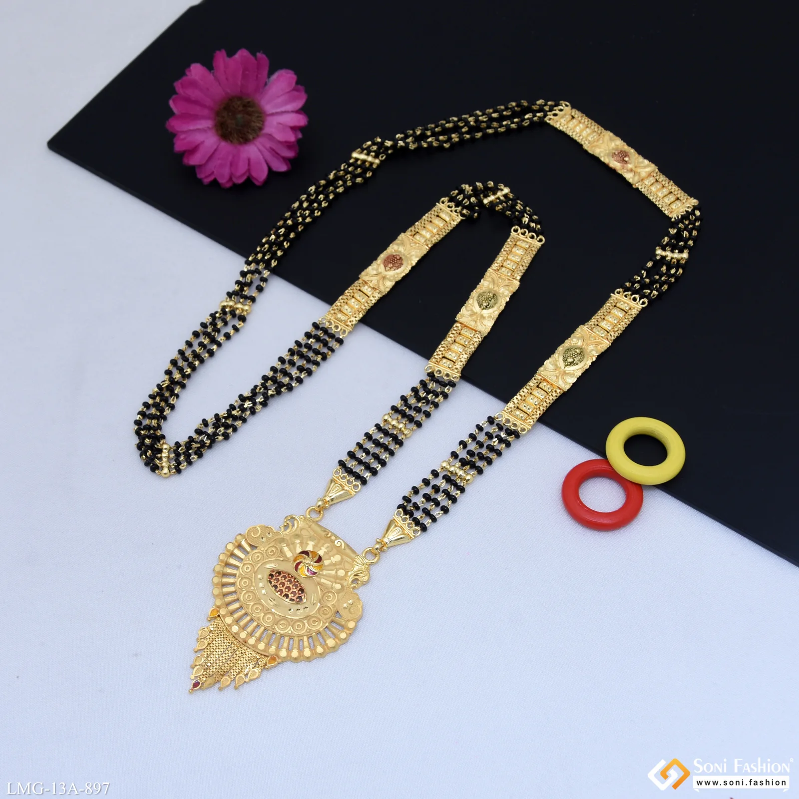 4 Line Opulent Design Gold Plated Mangalsutra for Women - Style A897 - Image 4
